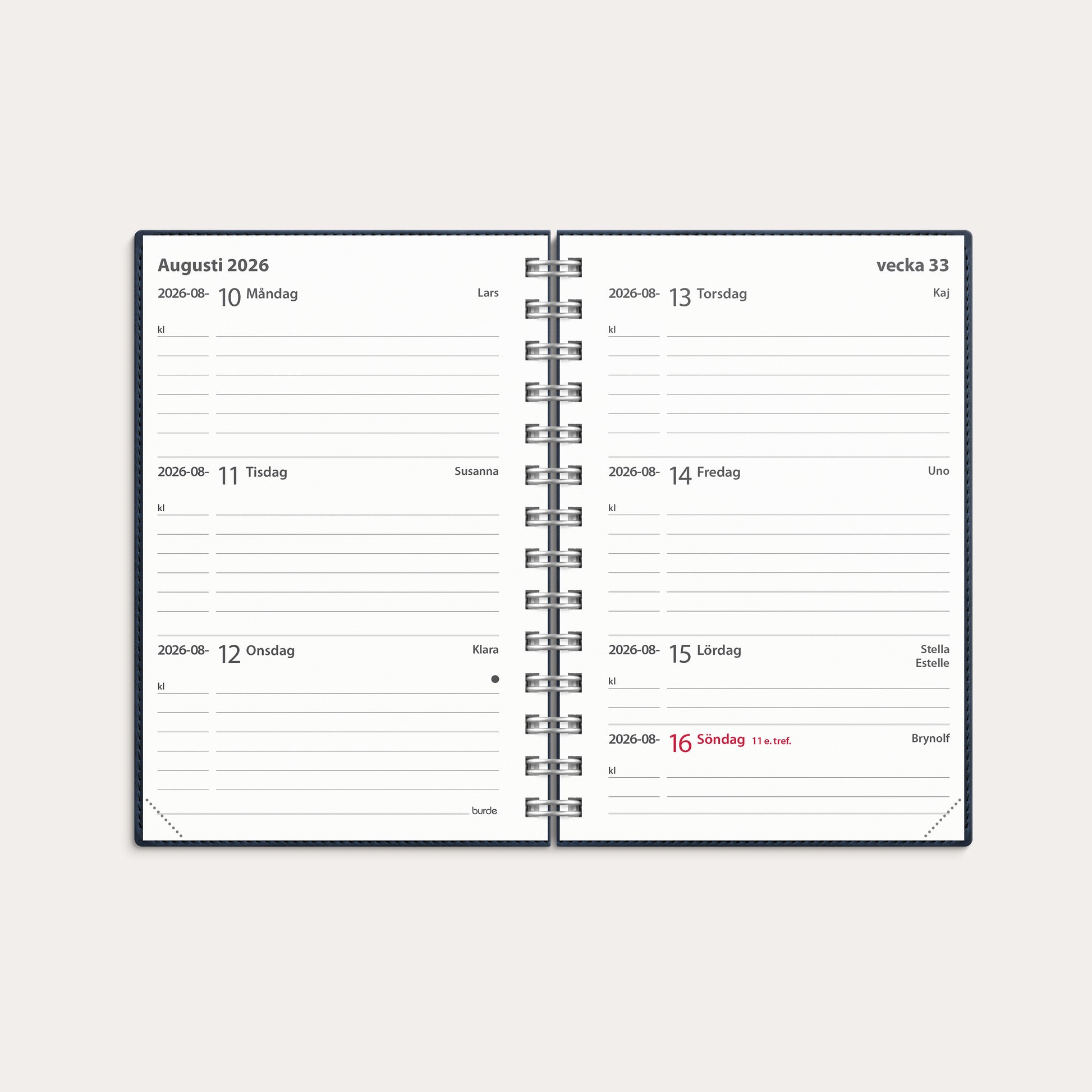 Kalender 2026 Leader Twist blå – detail view