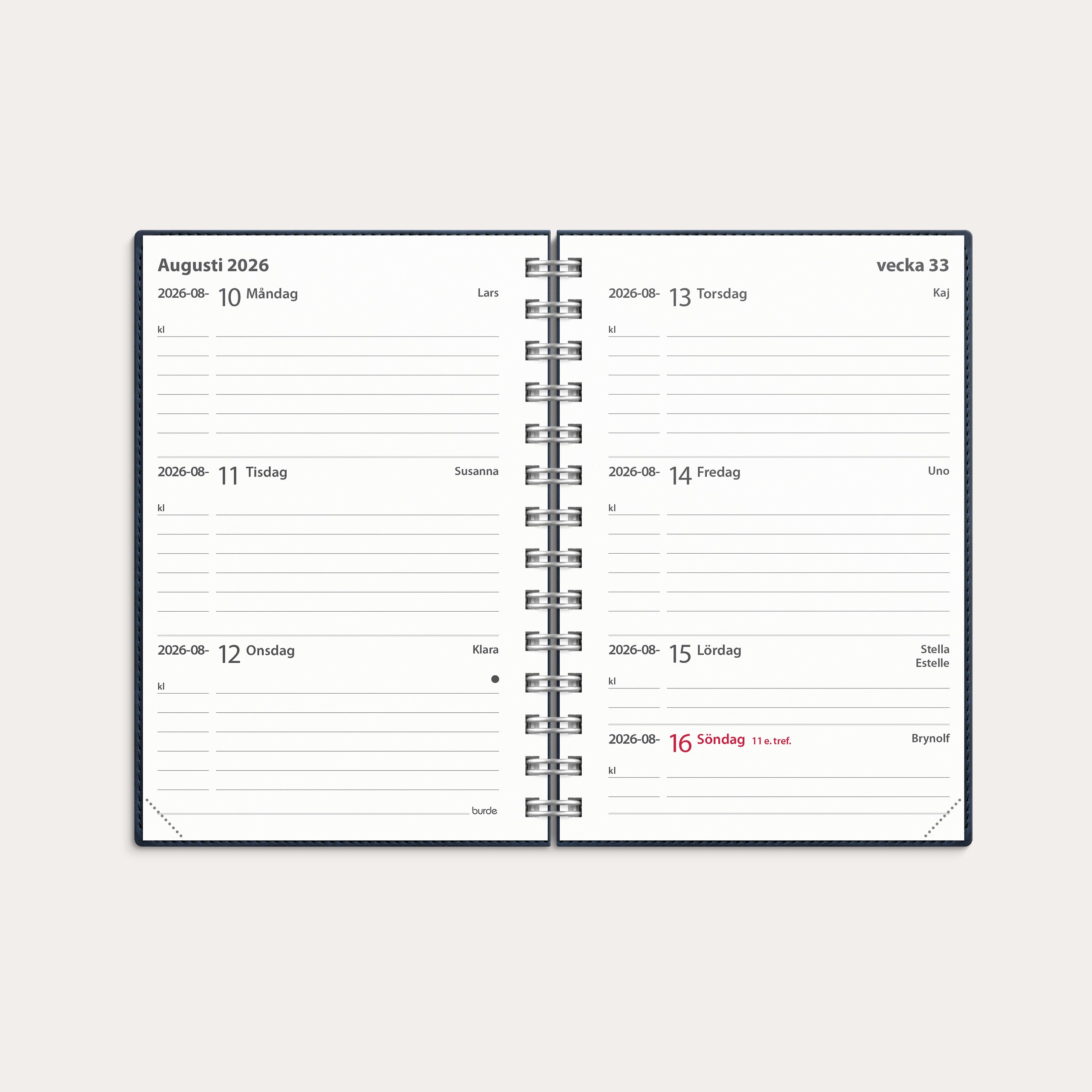 Kalender 2026 Leader Twist blå – detail view