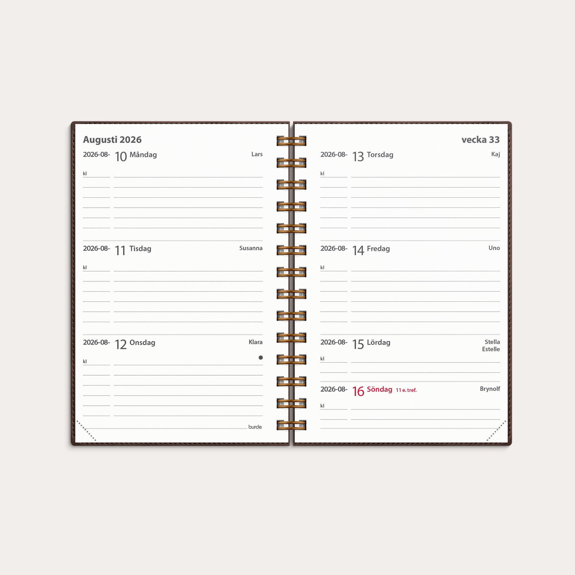 Kalender 2026 Leader Twist brun – detail view