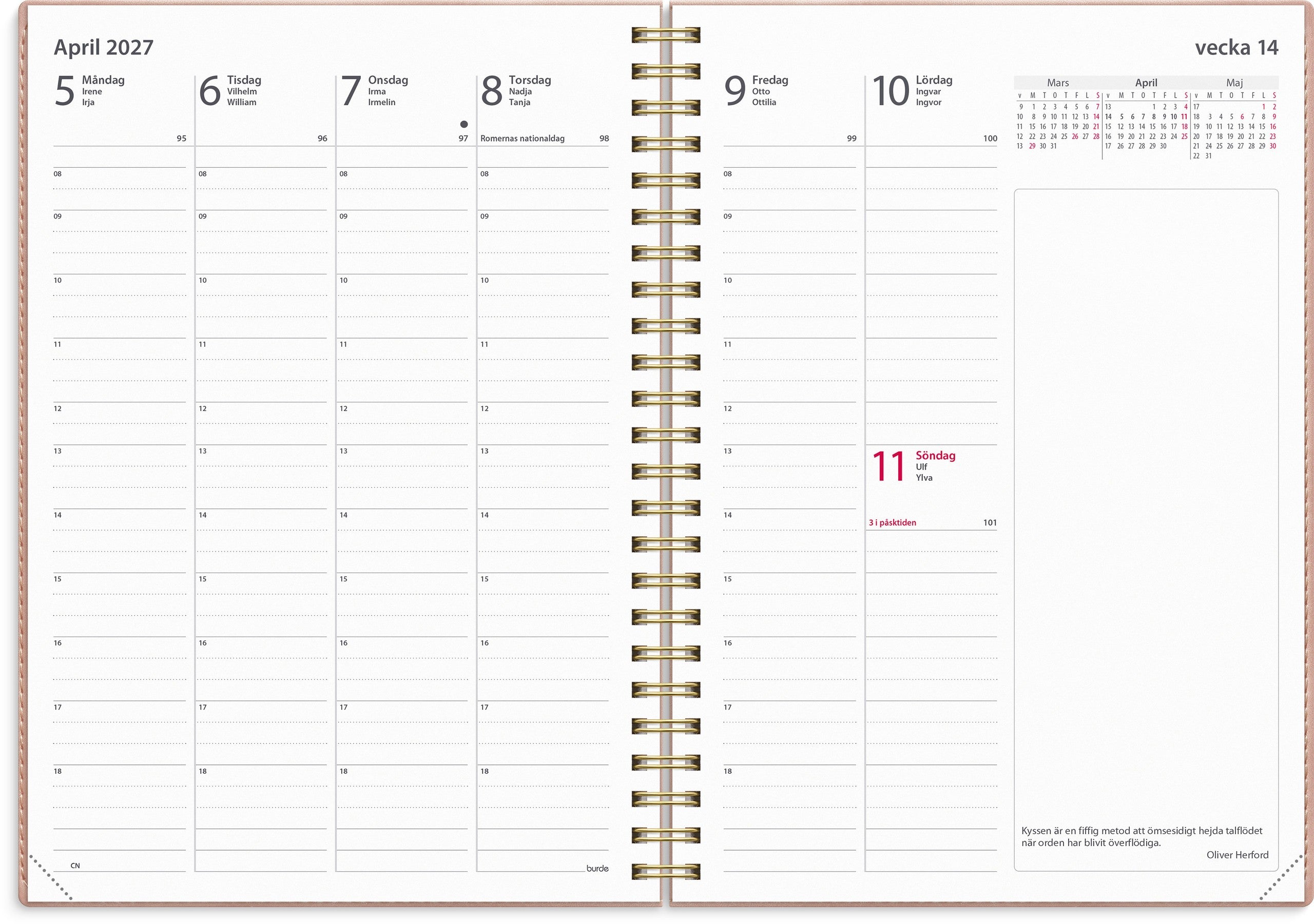 Kalender 2027 Business A5 Twist rosa