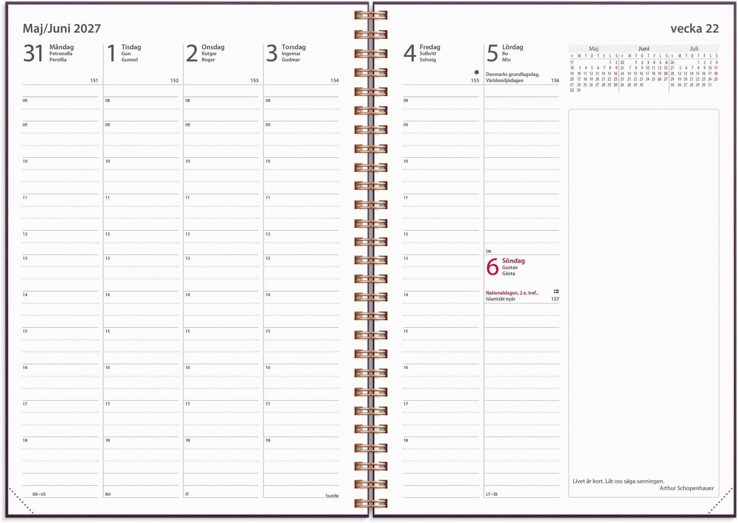 Kalender 2027 Business A5 Textile plommon