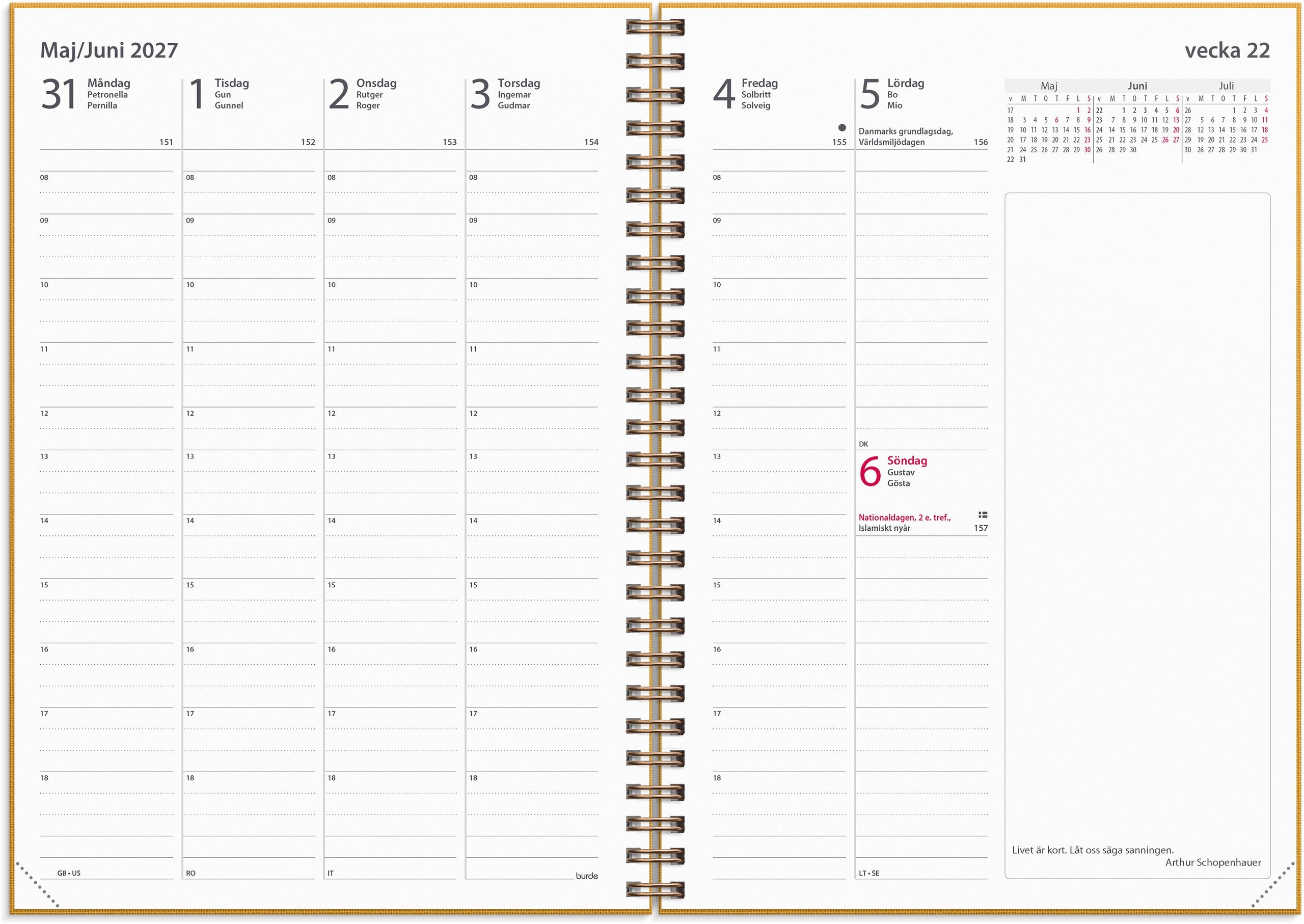 Kalender 2027 Business A5 Textile senapsgul