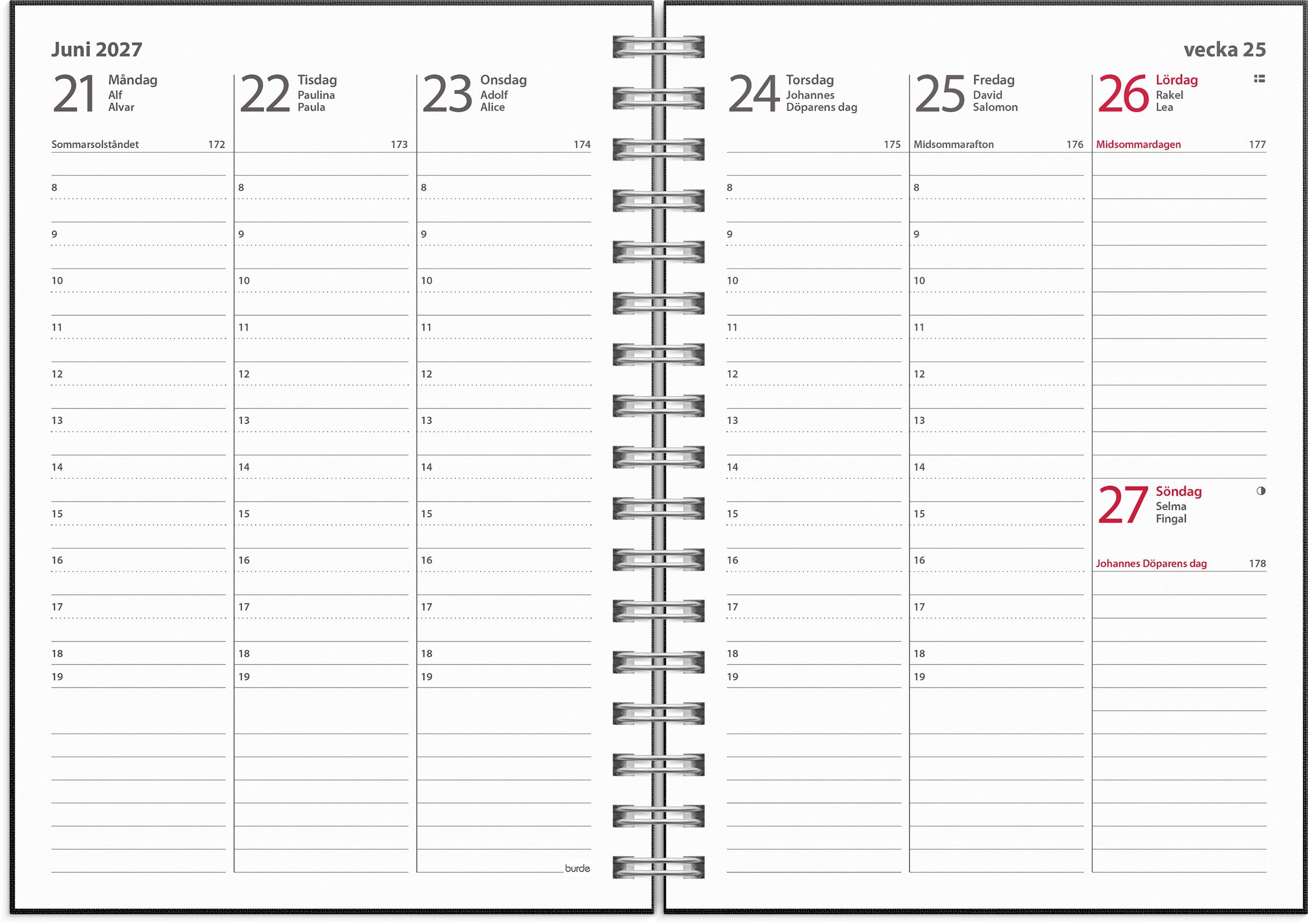 Kalender 2027 Weekly A6 Textile svart