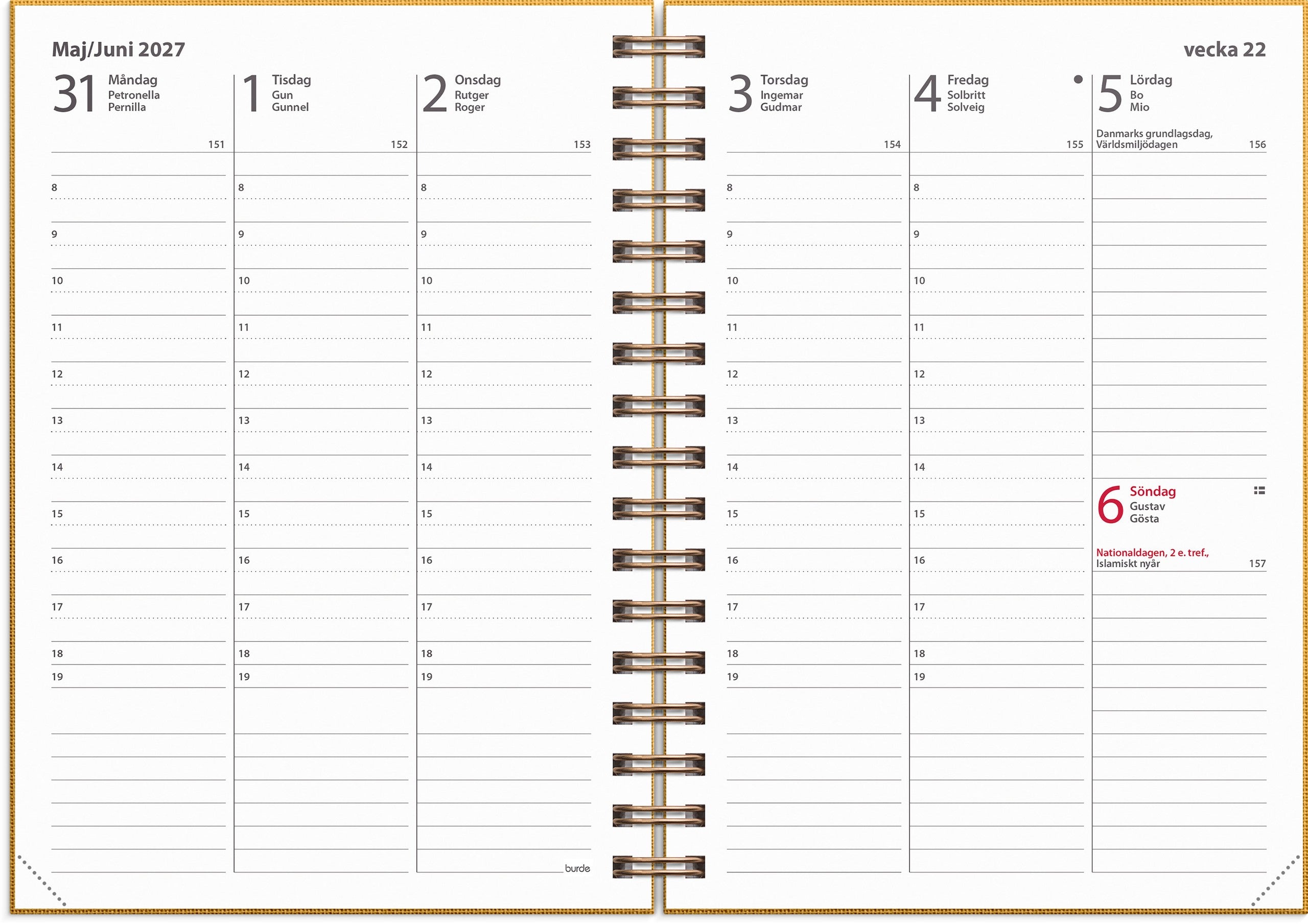 Kalender 2027 Weekly A6 Textile senapsgul