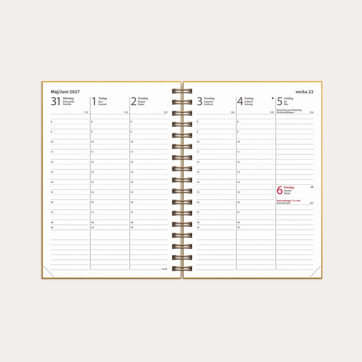 Kalender 2027 Weekly A6 Textile senapsgul