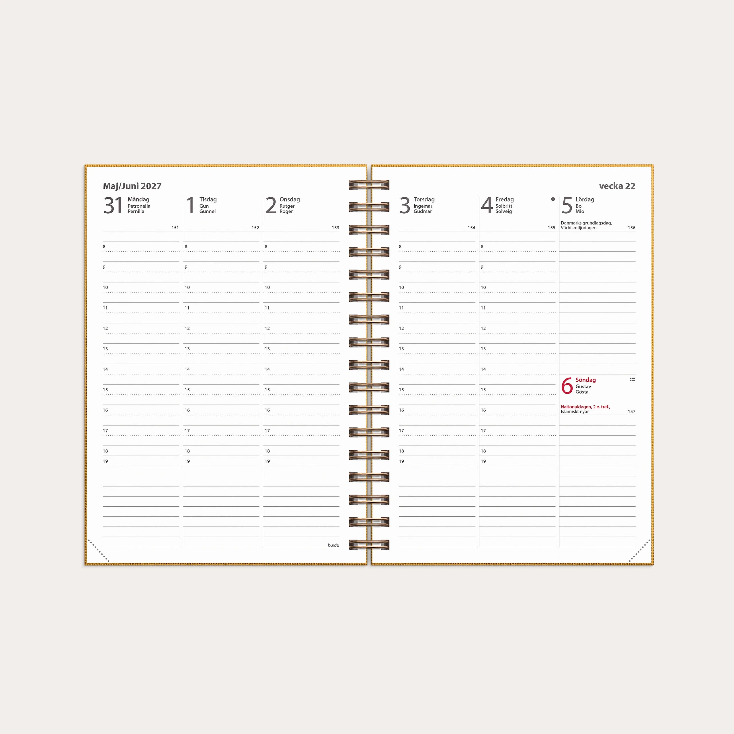 Kalender 2027 Weekly A6 Textile senapsgul