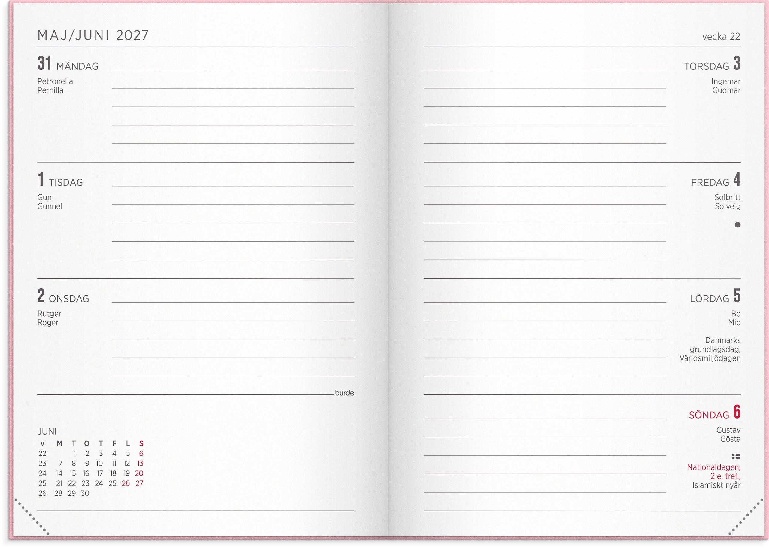 Kalender 2027 Senator A6 Vega rosa