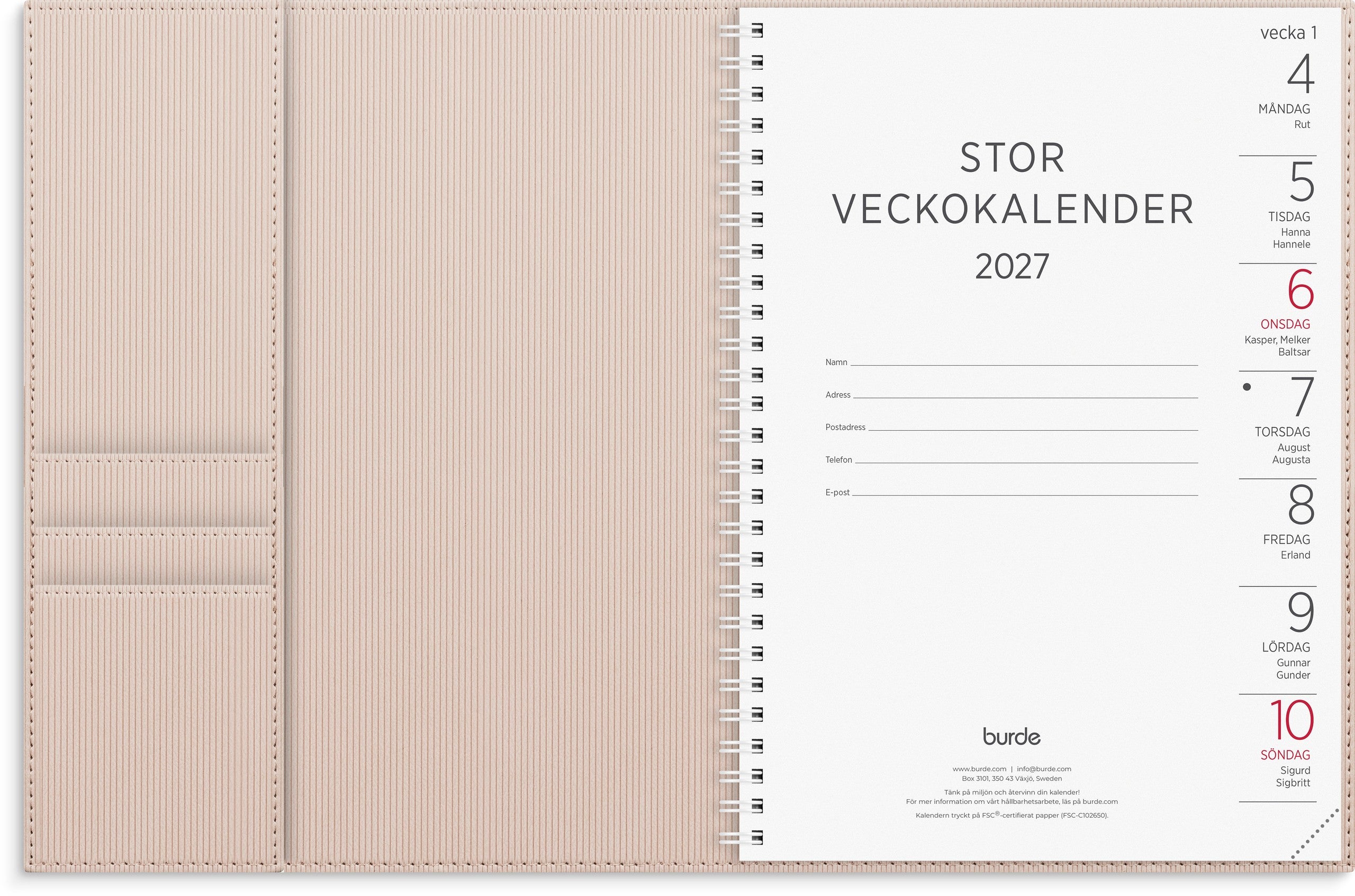 Stor Veckokalender 2027 beige konstläder