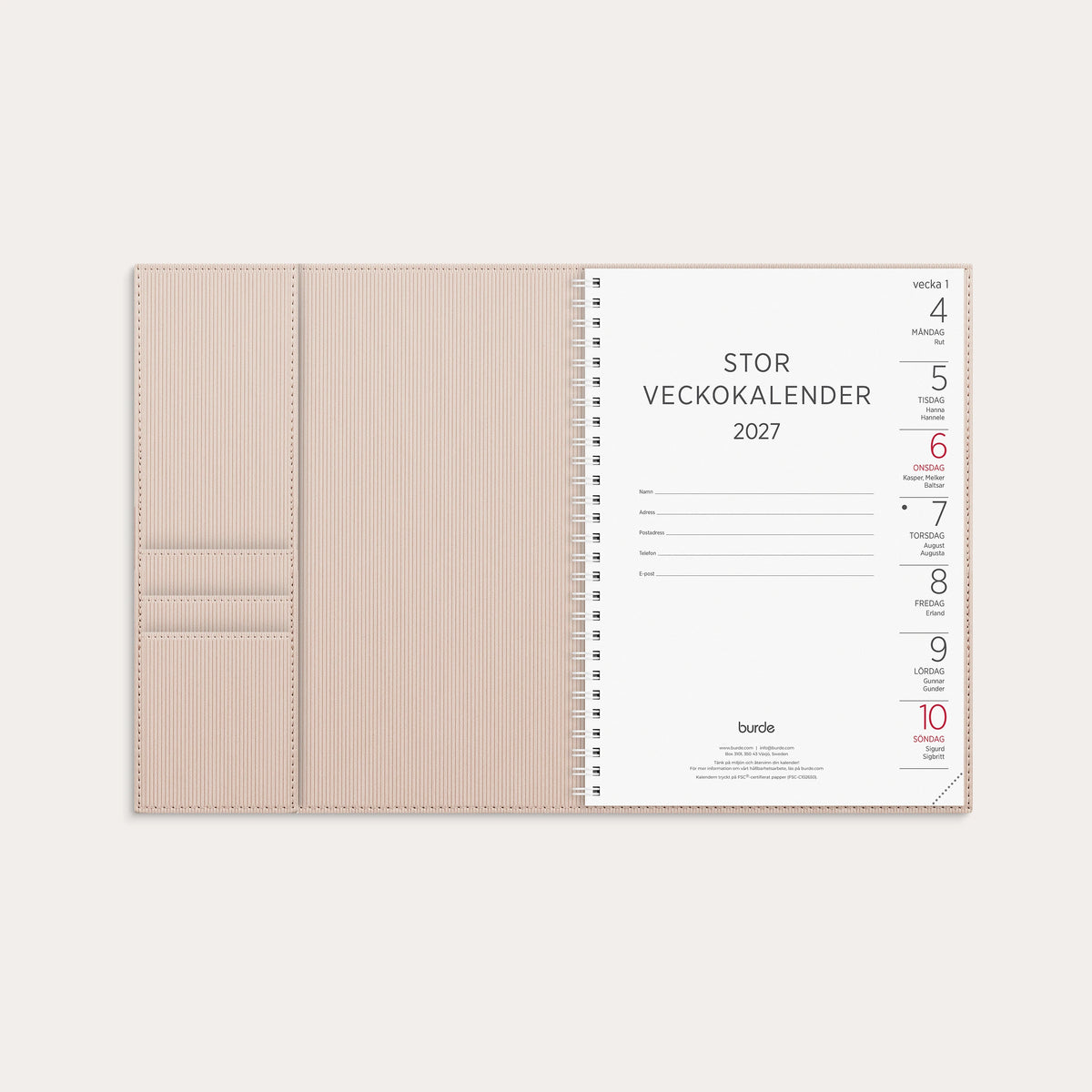 Stor Veckokalender 2027 beige konstläder