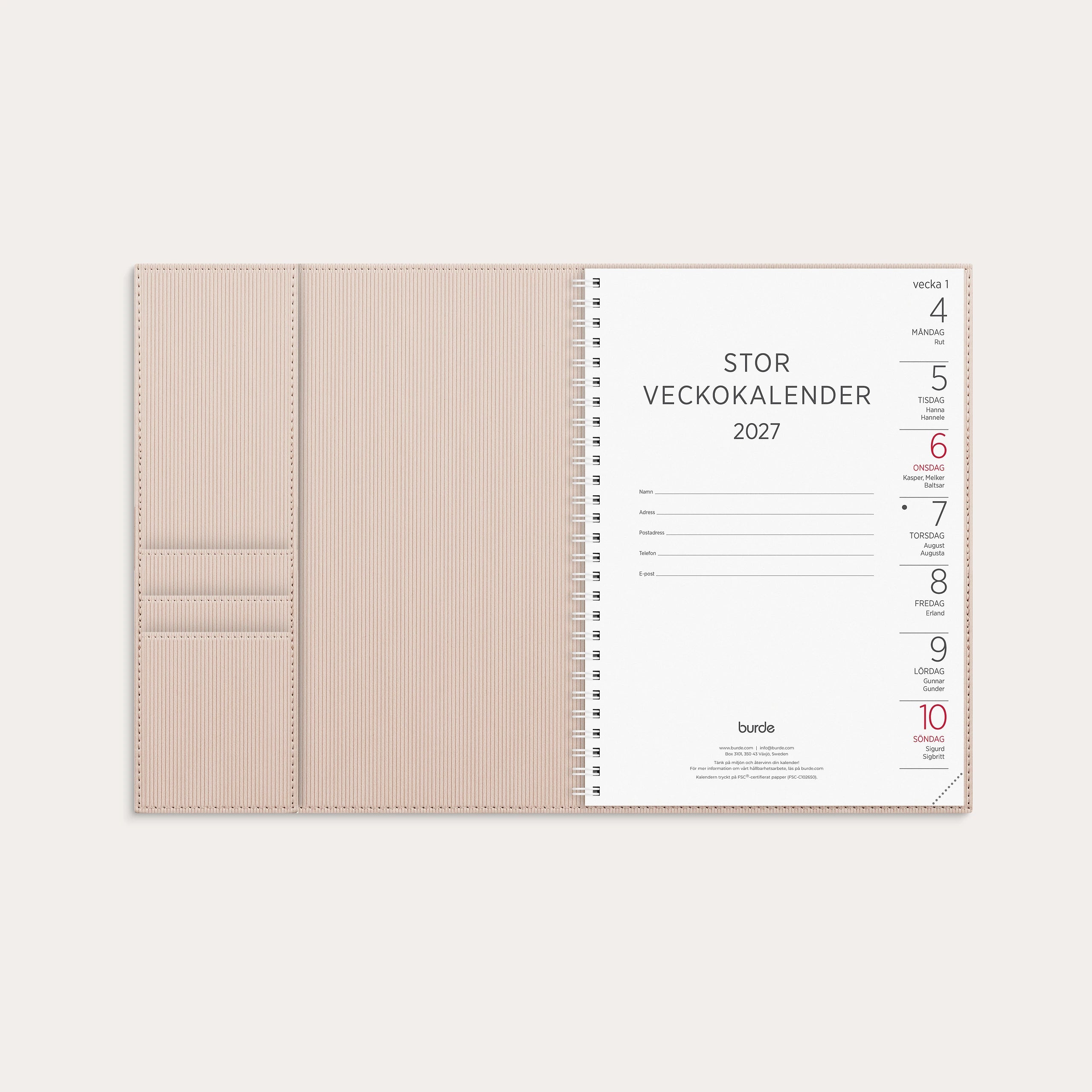 Stor Veckokalender 2027 beige konstläder