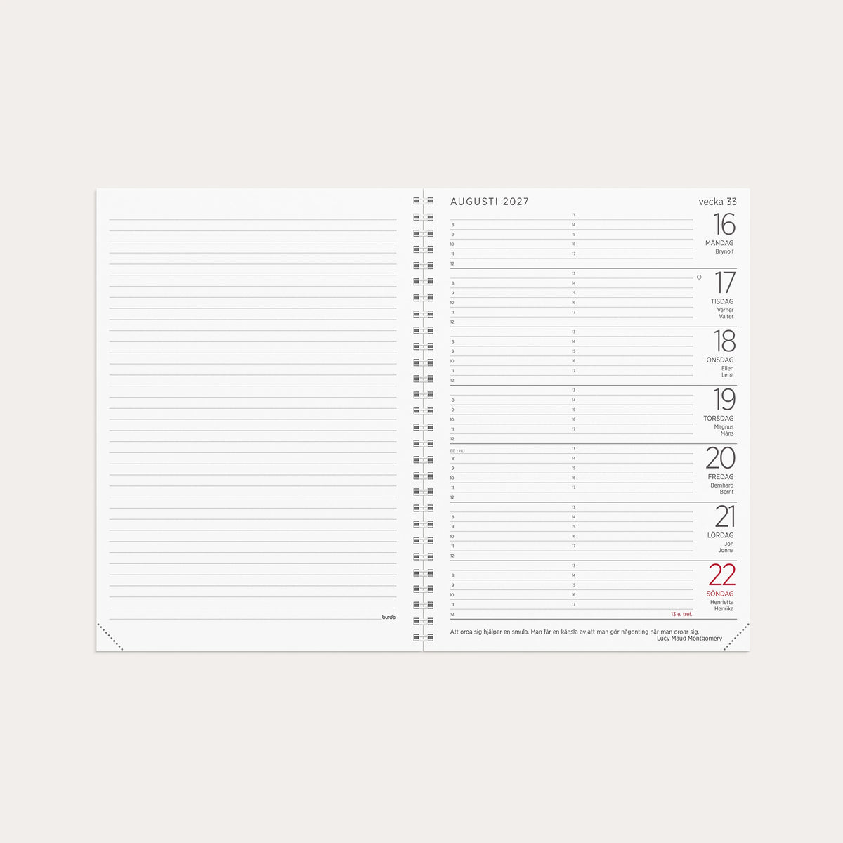 Stor Veckokalender 2027 beige konstläder