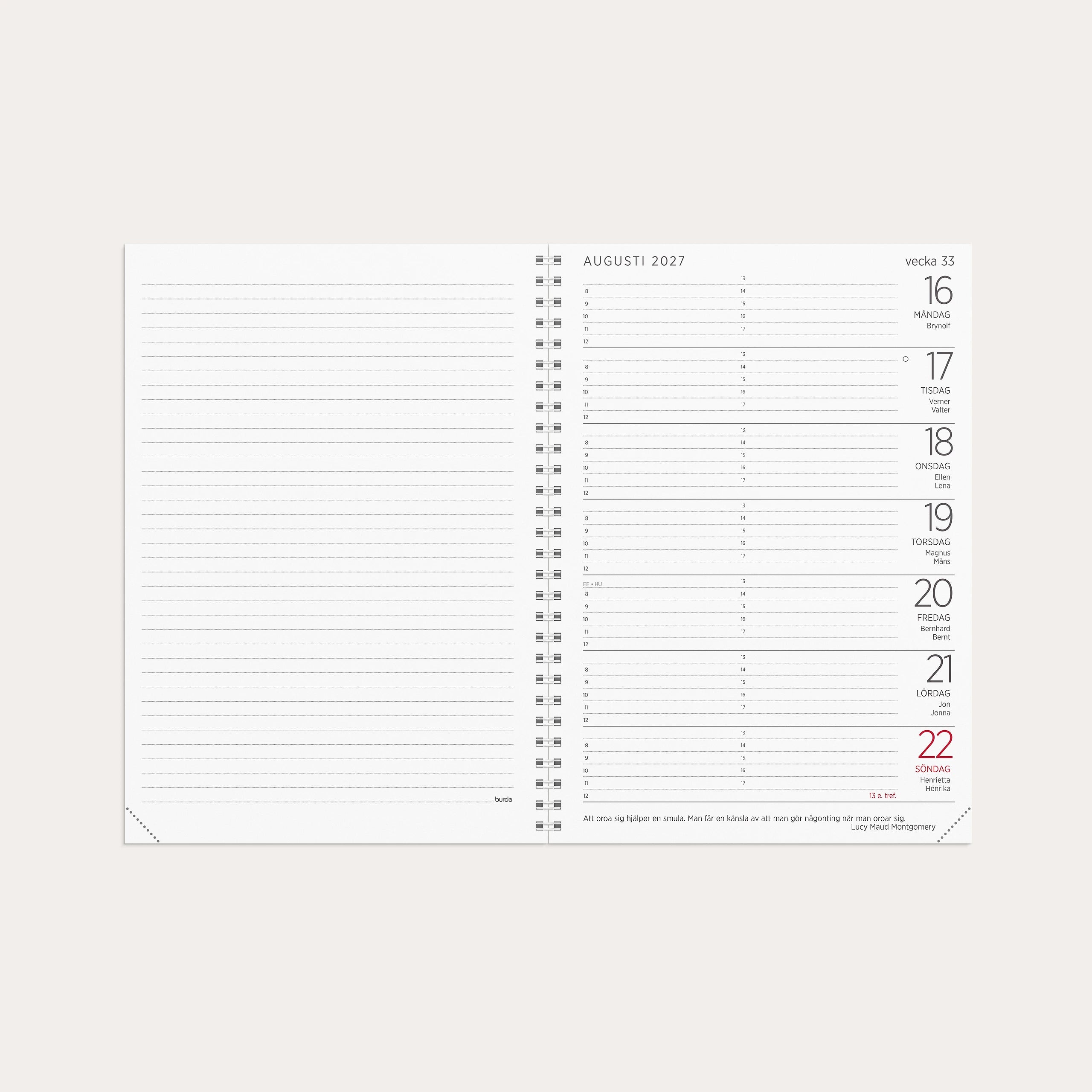 Stor Veckokalender 2027 beige konstläder