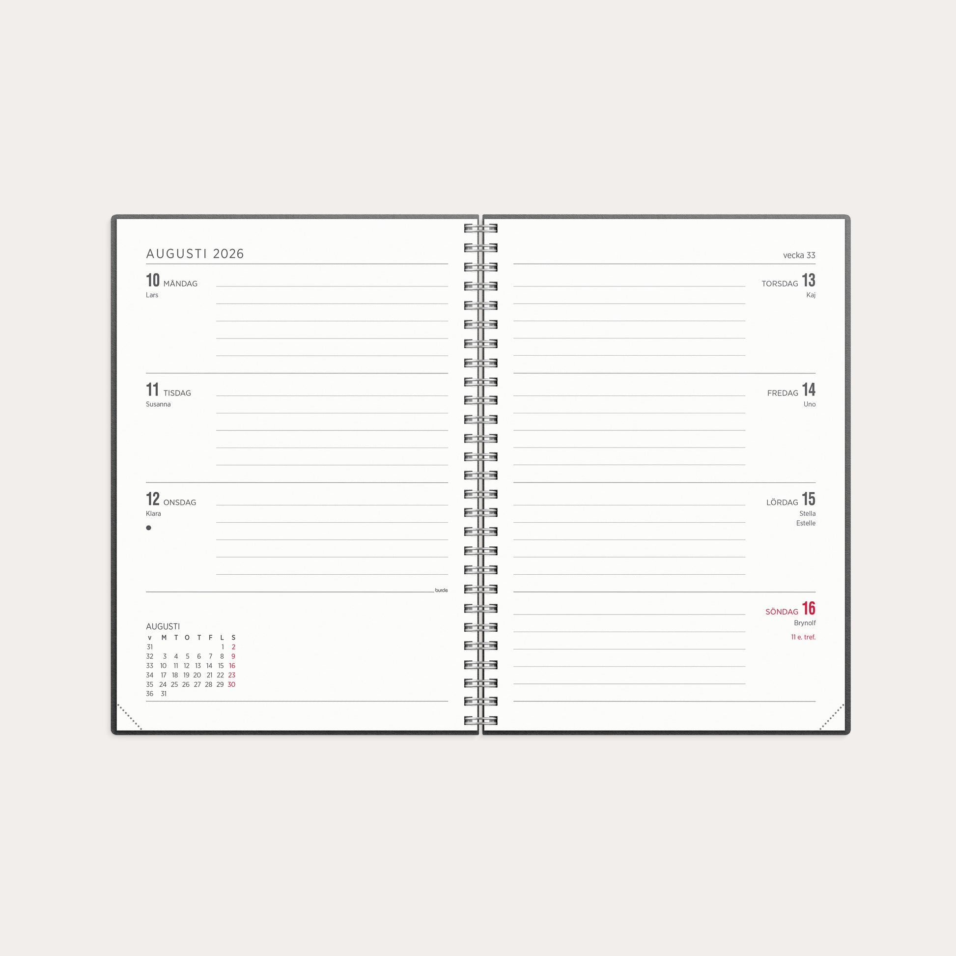 Kalender 2026 Senator A5 beige konstläder Tora – detail view