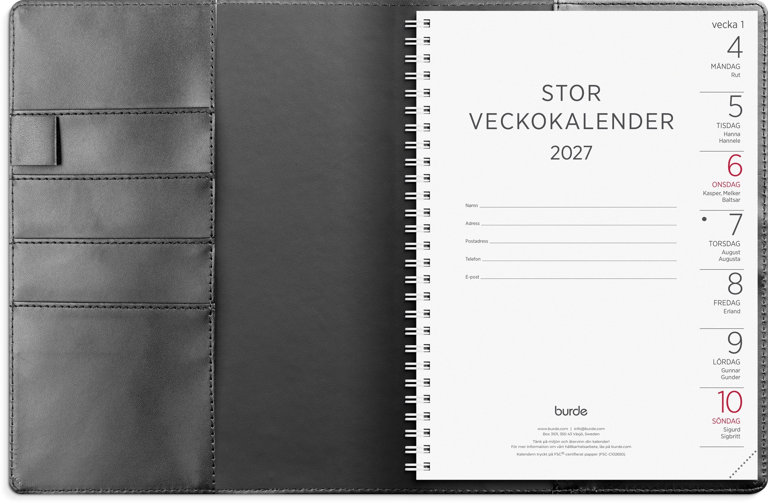 Stor Veckokalender 2027 svart konstläder