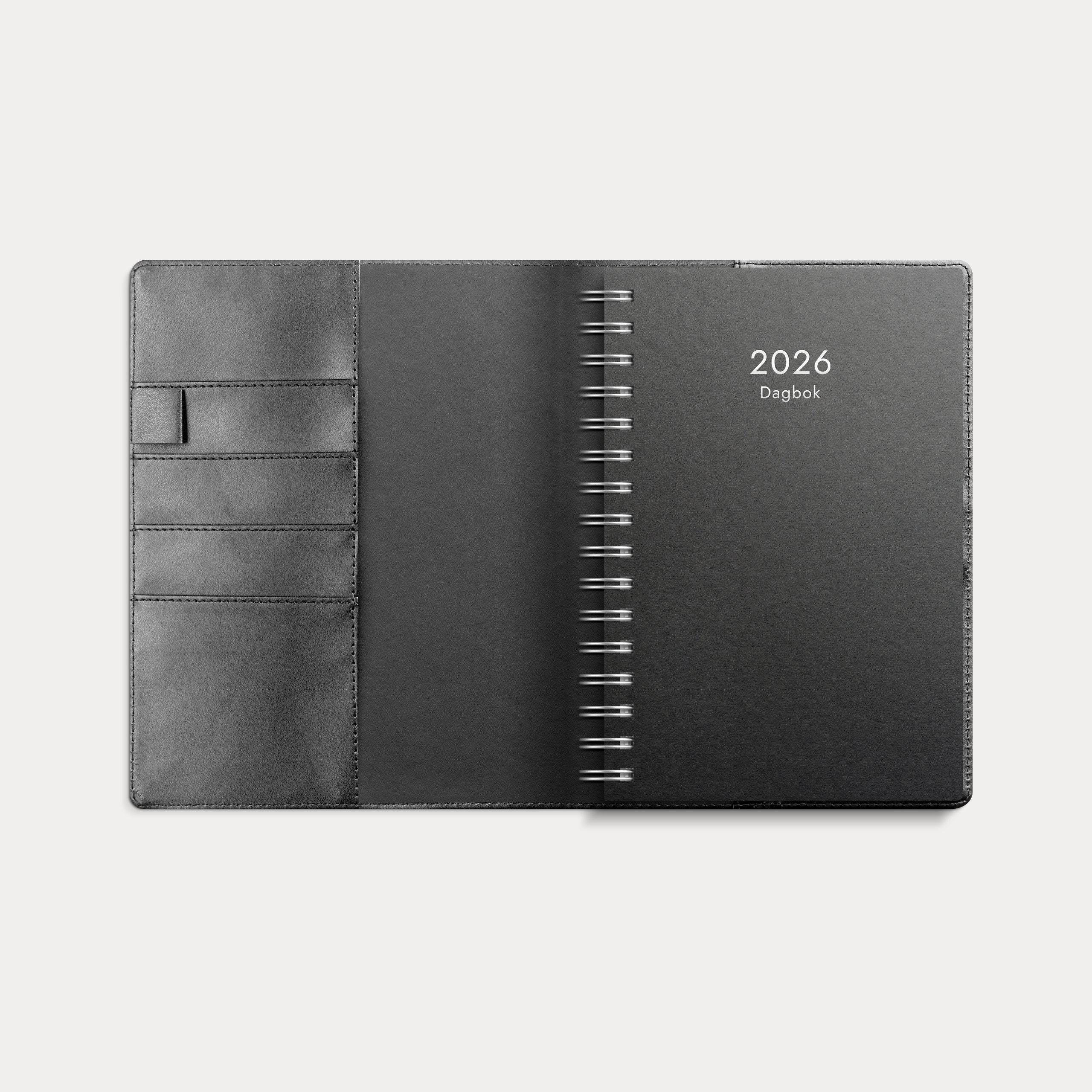 Kalender 2026 Dagbok svart konstläder