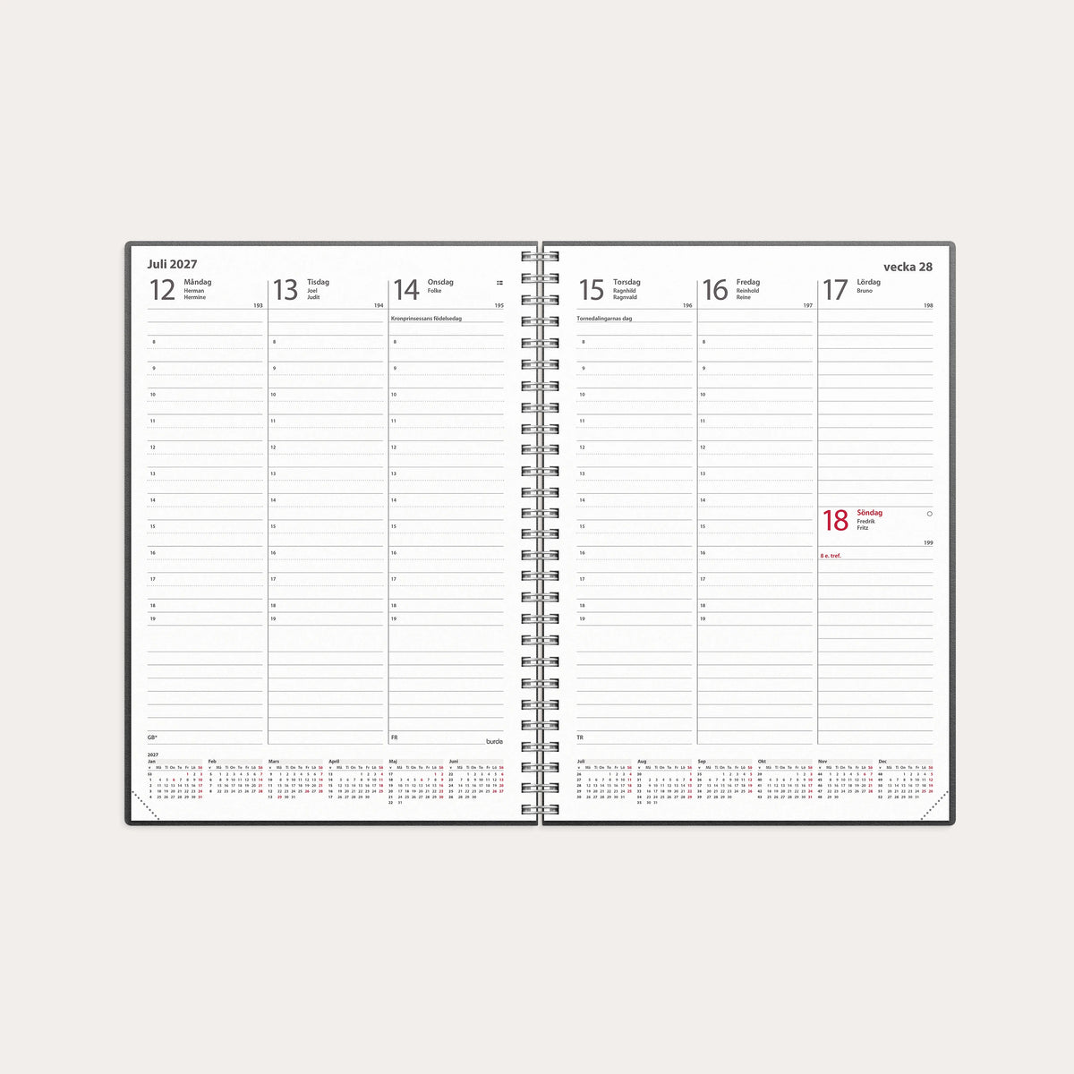 Kalender 2027 Weekly A5 svart konstläder