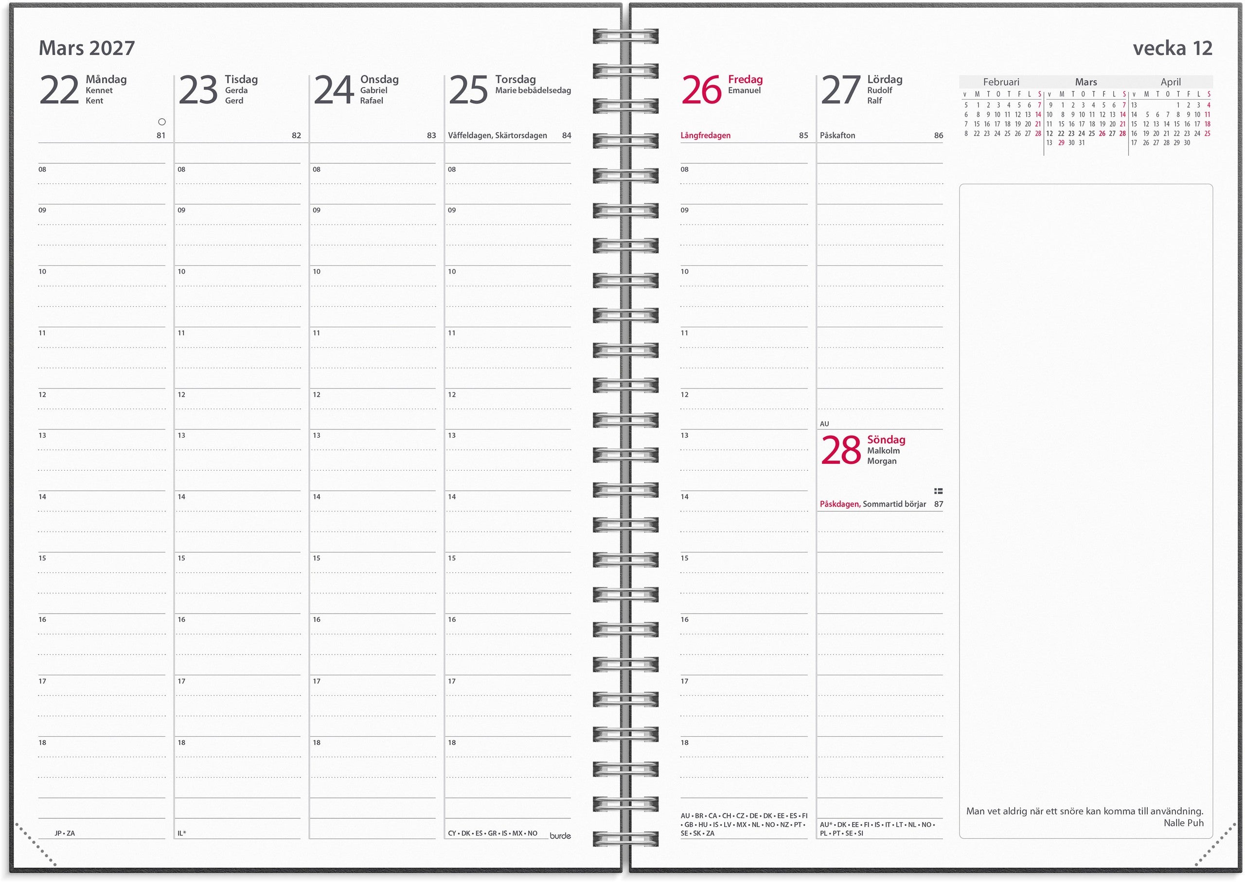 Kalender 2027 Business A5 svart skinn