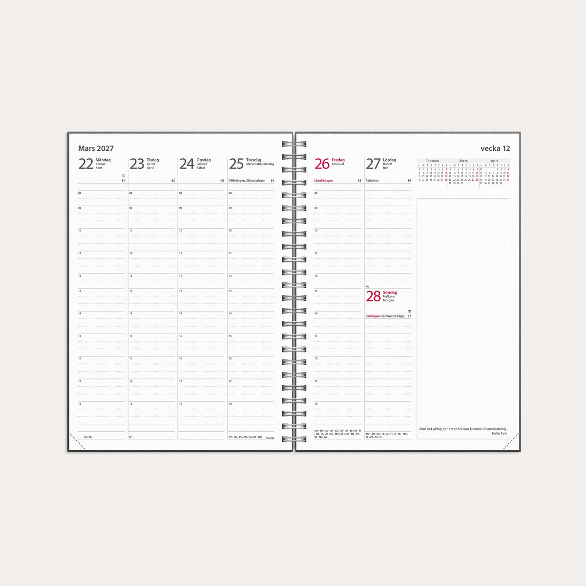 Kalender 2027 Business A5 svart skinn