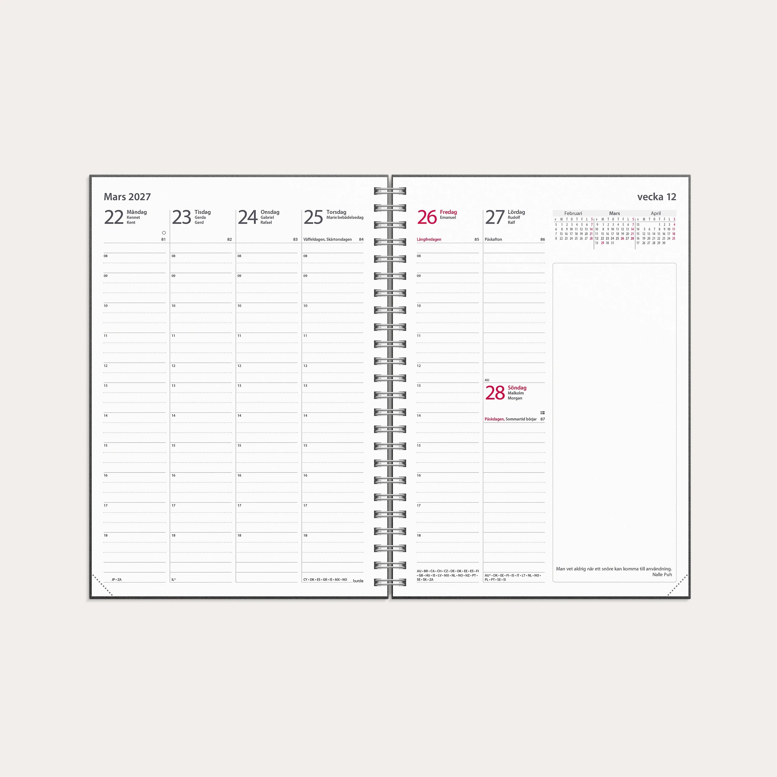 Kalender 2027 Business A5 svart skinn