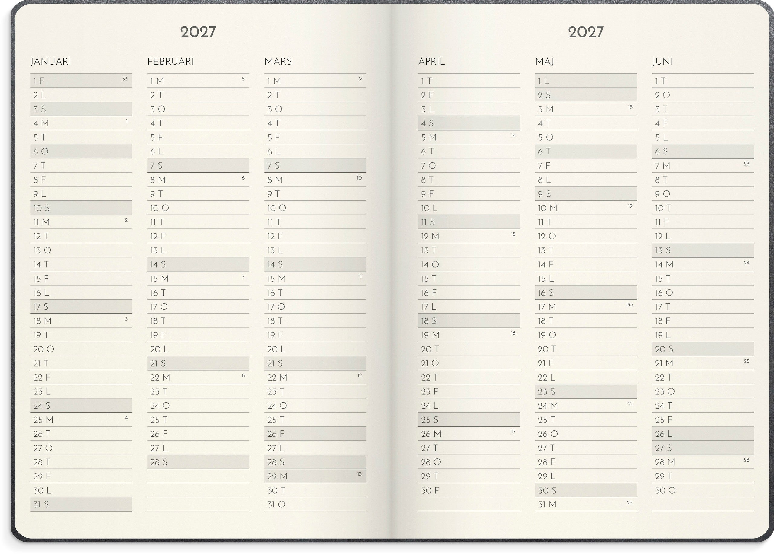 Kalender 2027 Weekly Deluxe