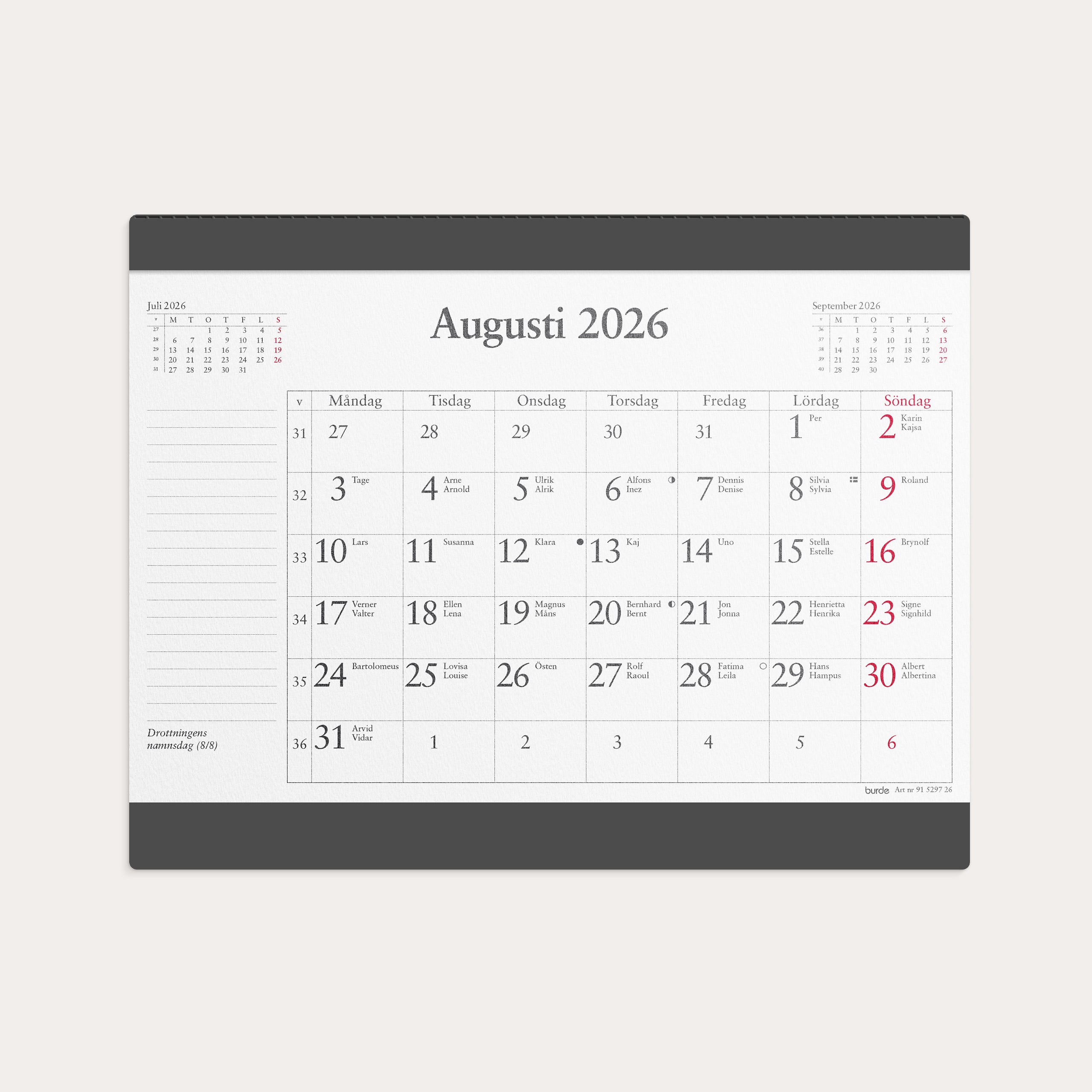 Kalender 2026 Musmatta månadsblock