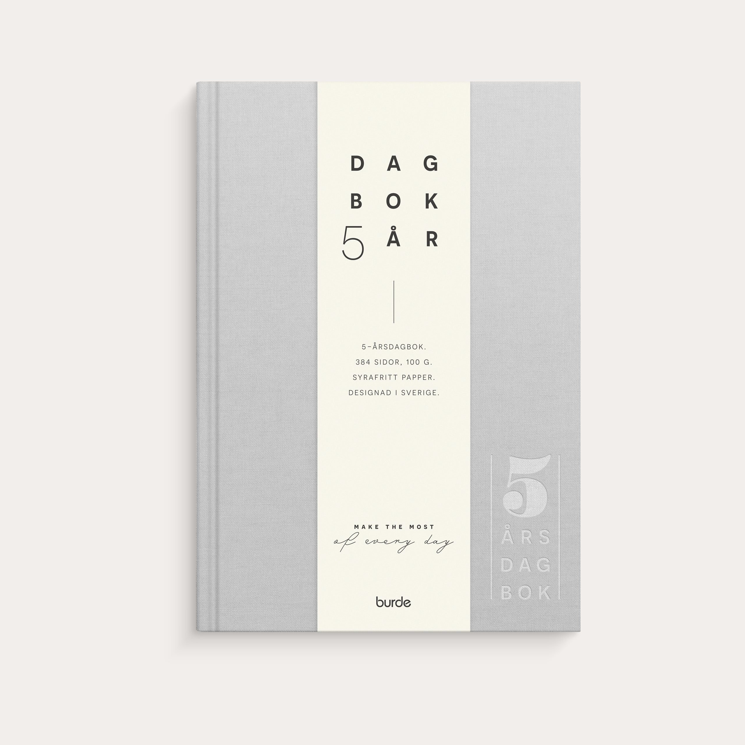5-årsdagbok ljusgrå linnetextil
