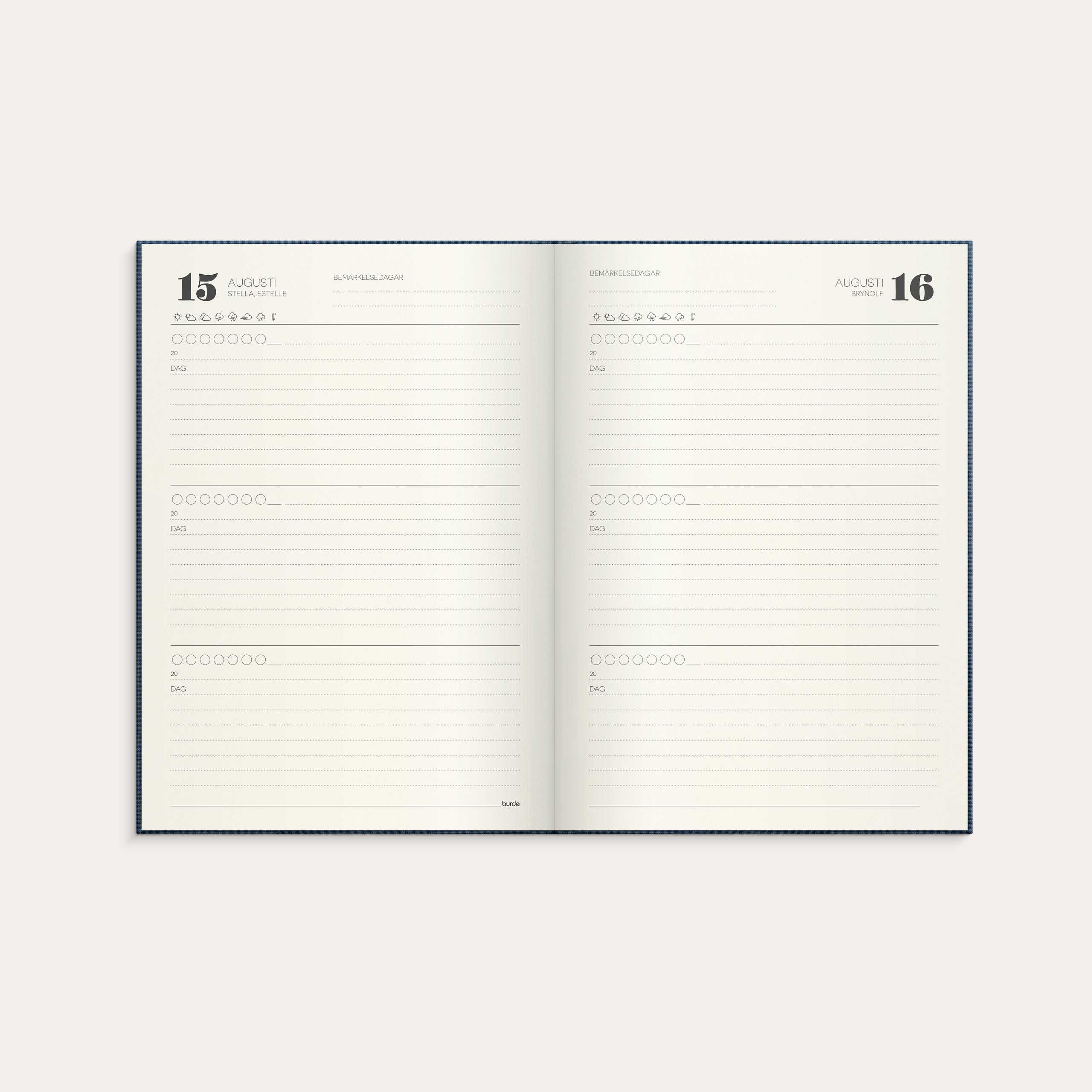 3-årsdagbok mörkblå linnetextil