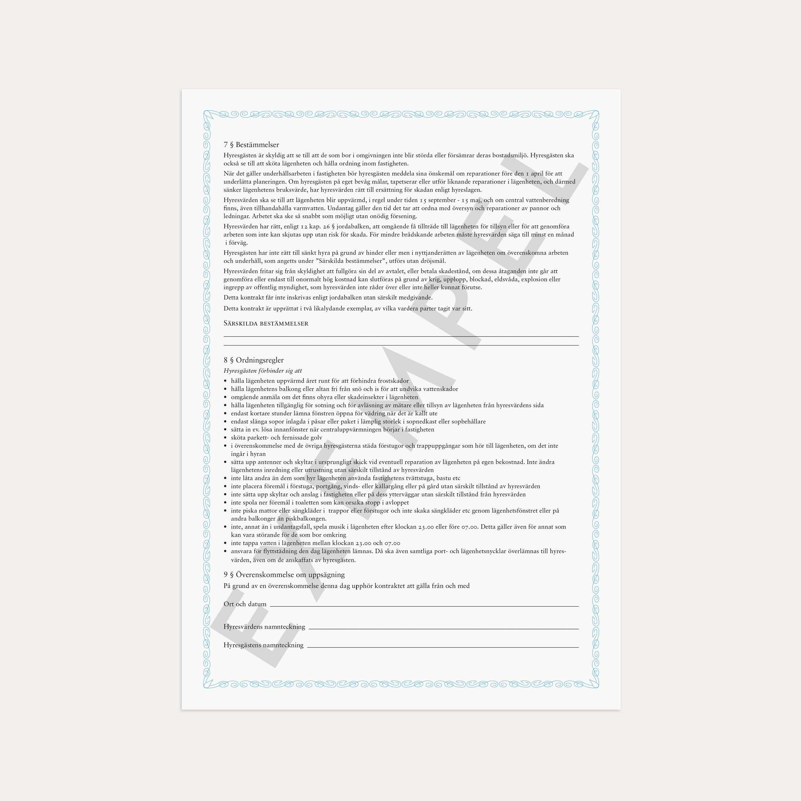 Hyreskontrakt lgh + borgensförb 2 st