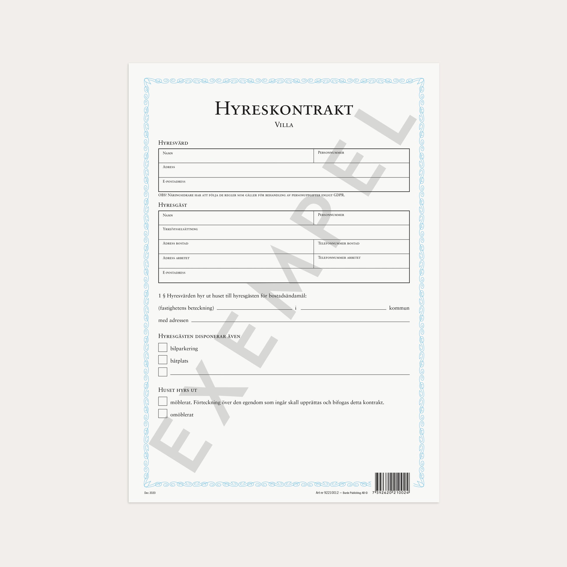 Hyreskontrakt villa 2 st