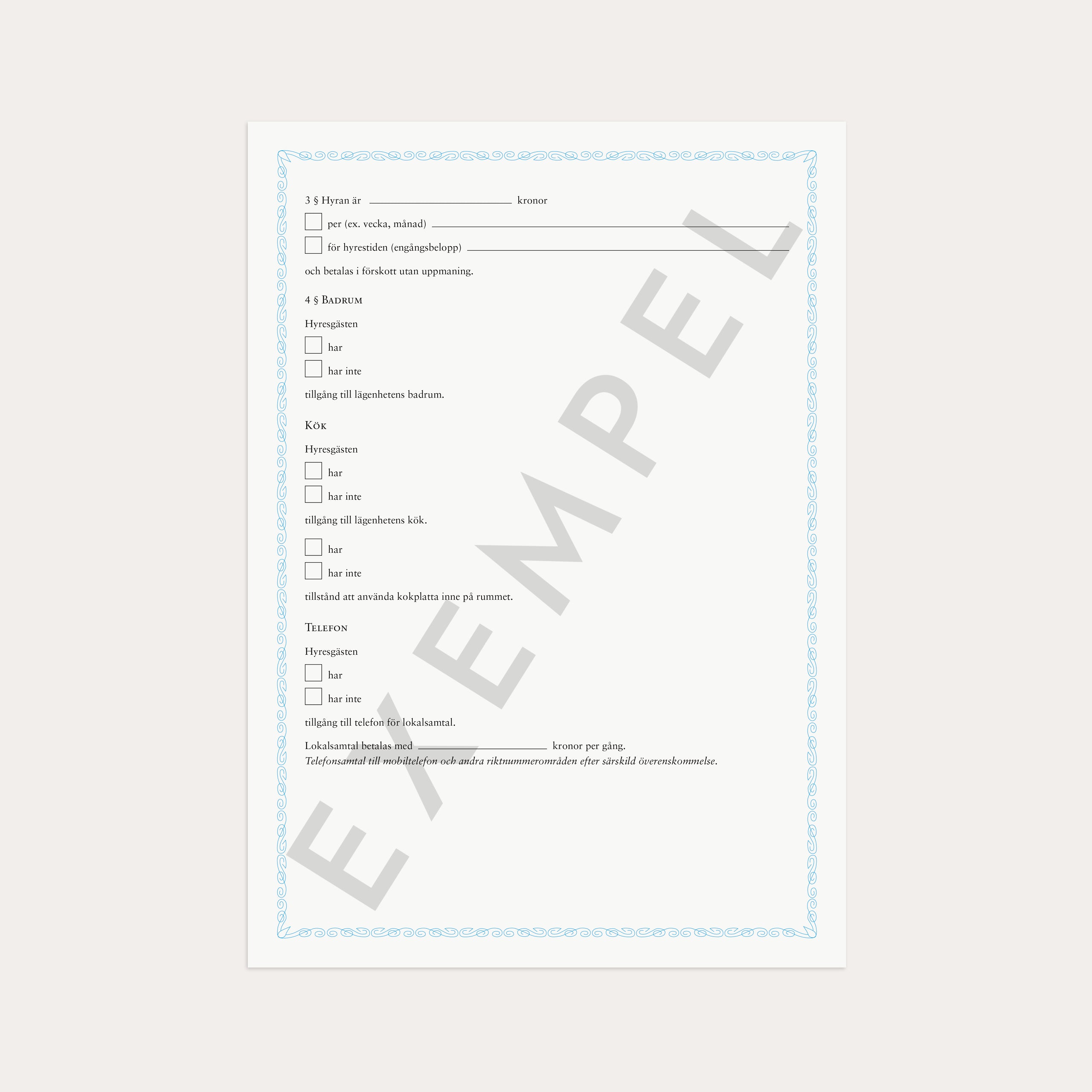 Hyreskontrakt möblerat rum 2 st – detail view