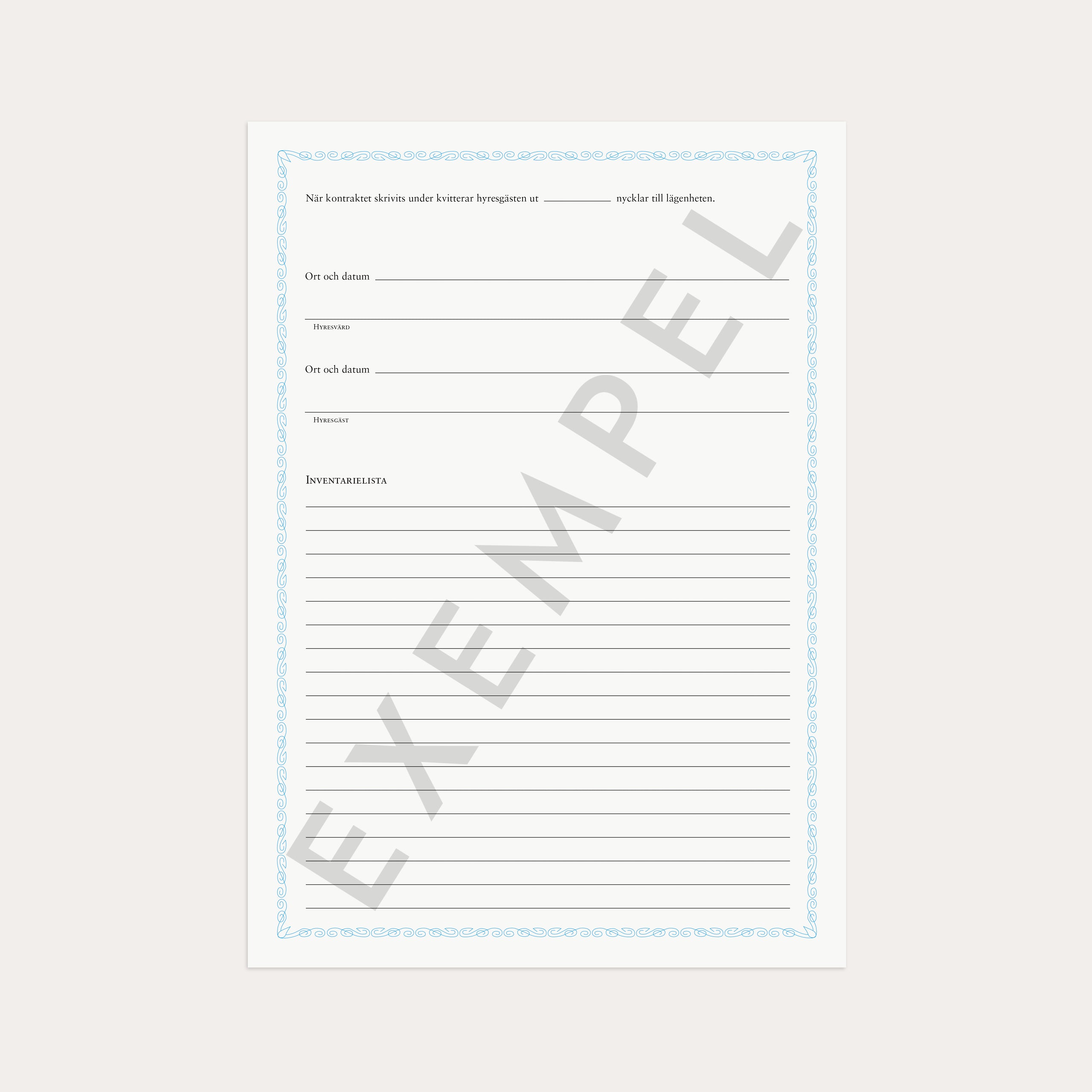 Hyreskontrakt möblerat rum 2 st