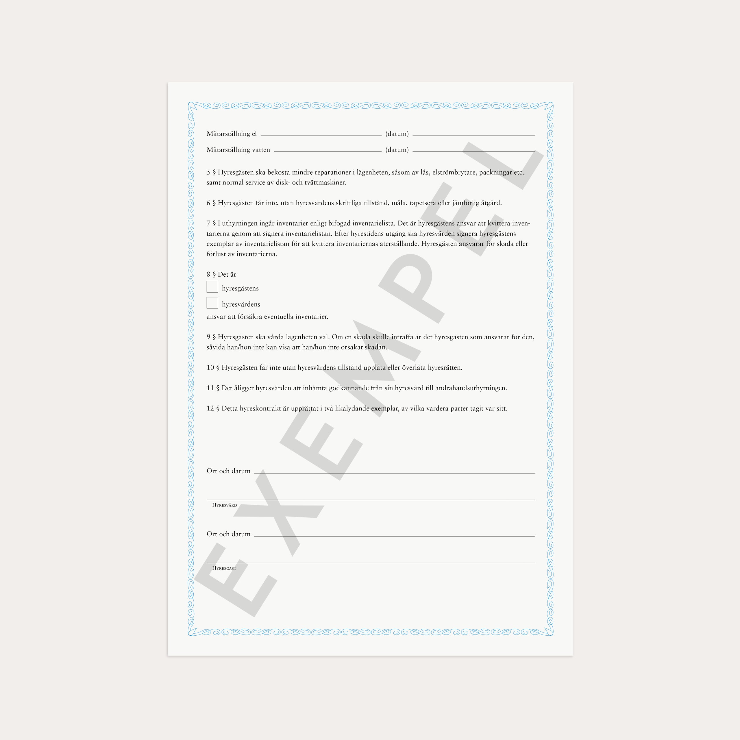 Hyreskontrakt lgh i 2:a hand + borgensförb 2 st