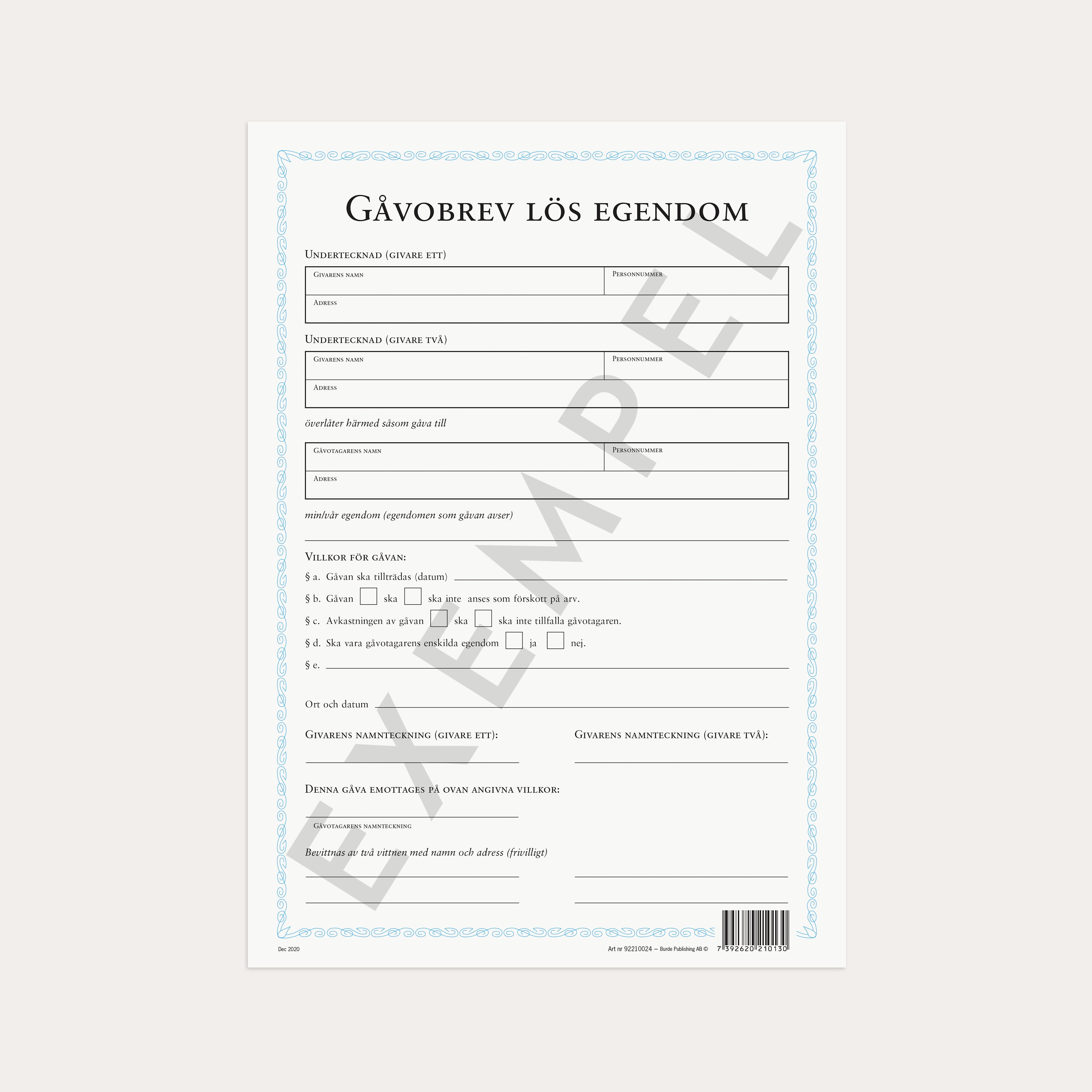 Gåvobrev lös egendom