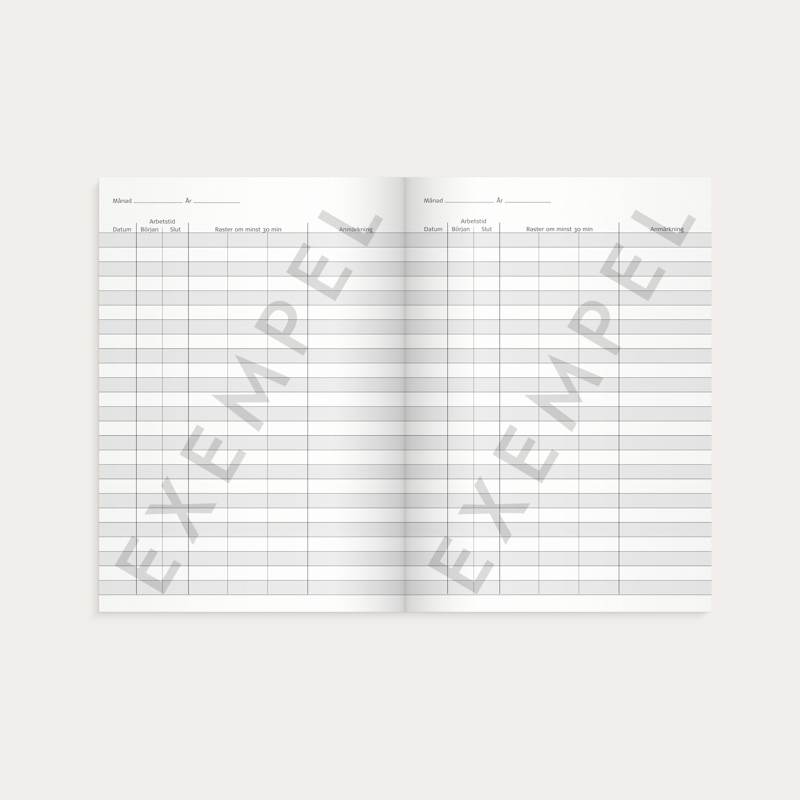 Arbetstidsbok – detail view