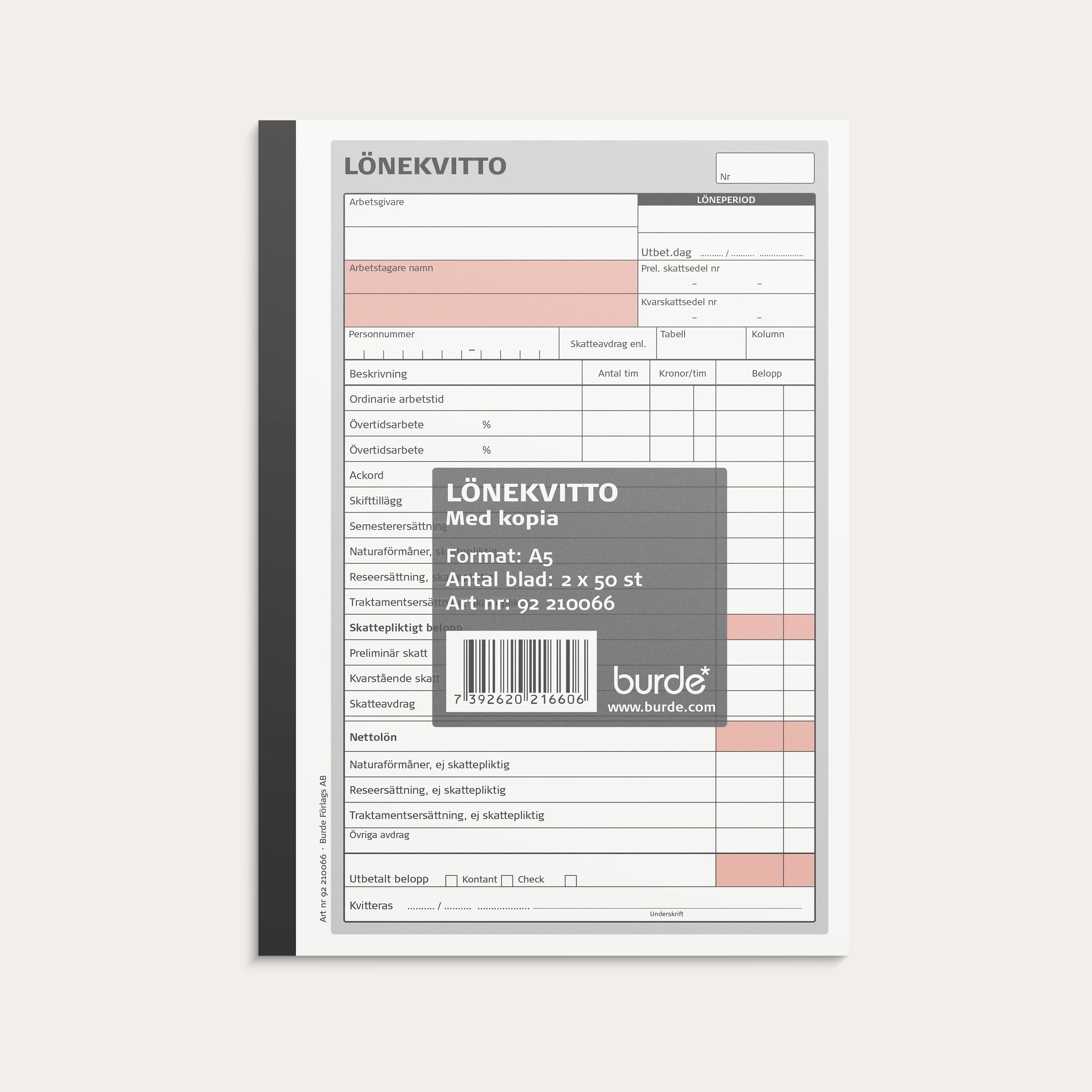 Lönekvitto A5 med 1 kopia 2 x 50 blad