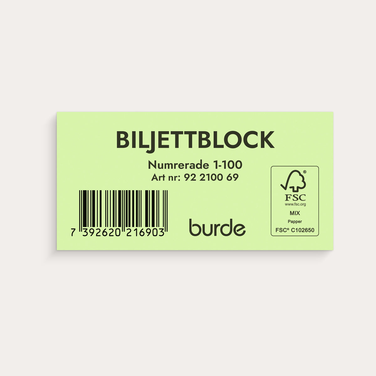 Biljettblock 1-100 grön