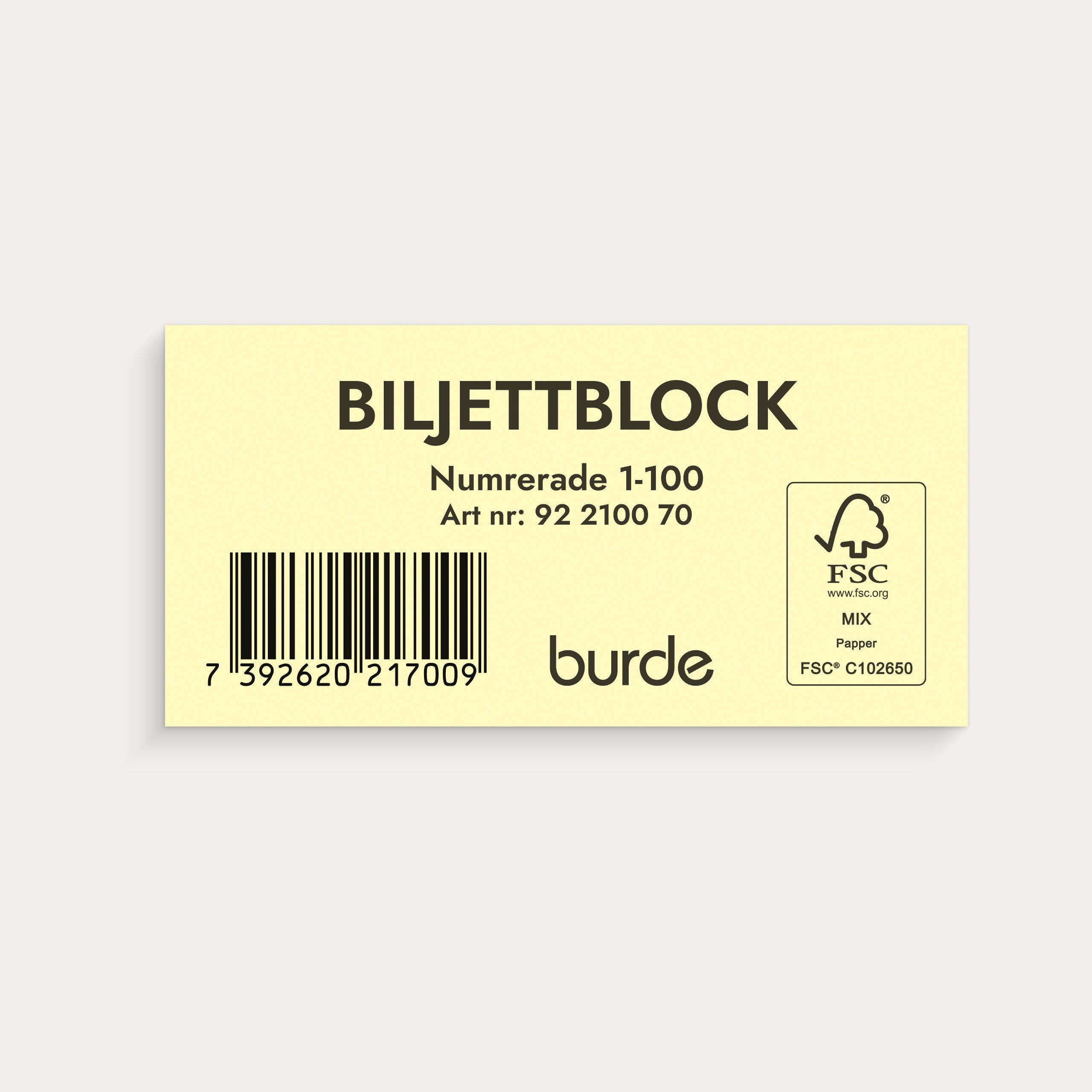 Biljettblock 1-100 gul