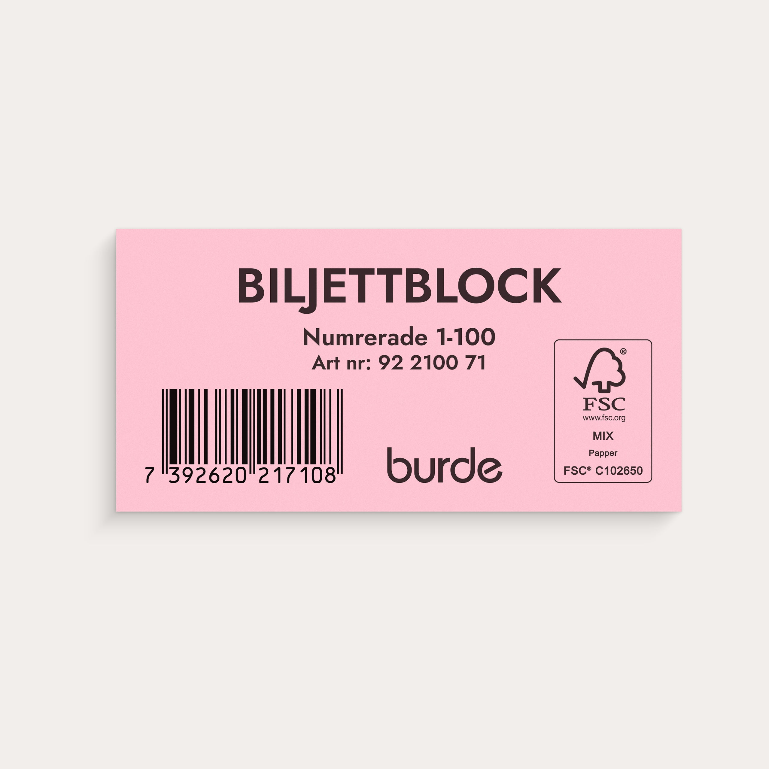 Biljettblock 1-100 rosa