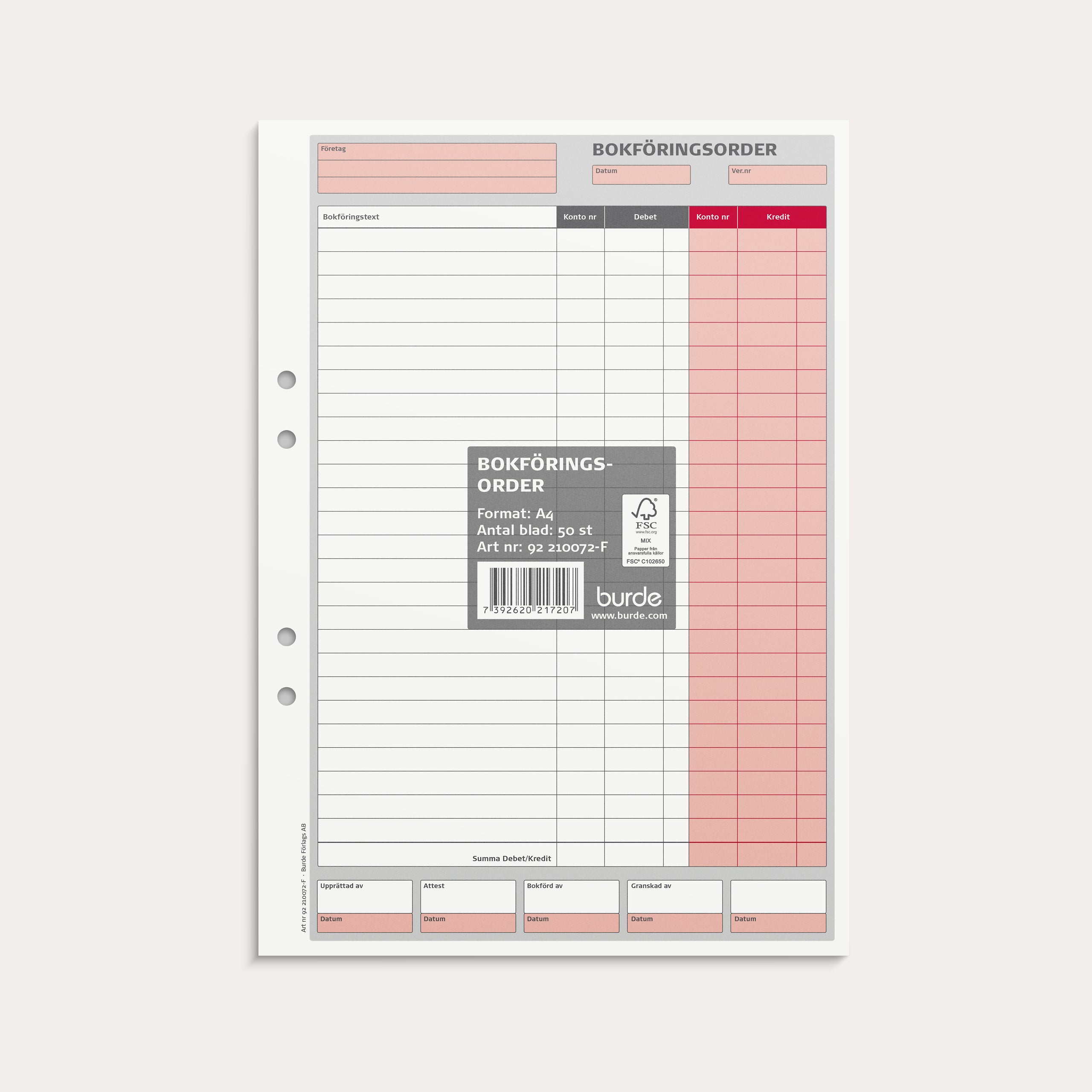 Bokföringsorder A4 50 blad