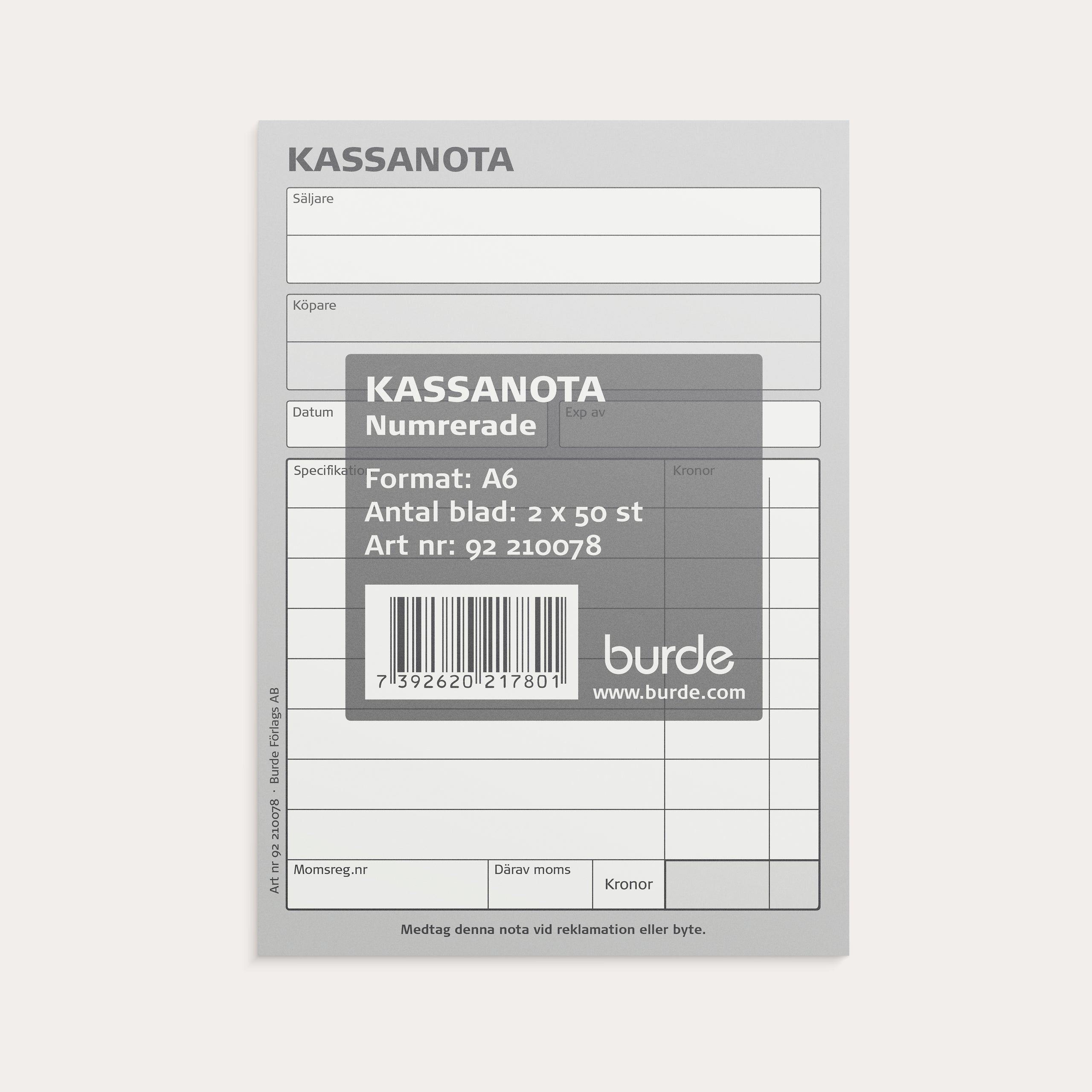 Kassanota A6 numrerade 2 x 50 blad