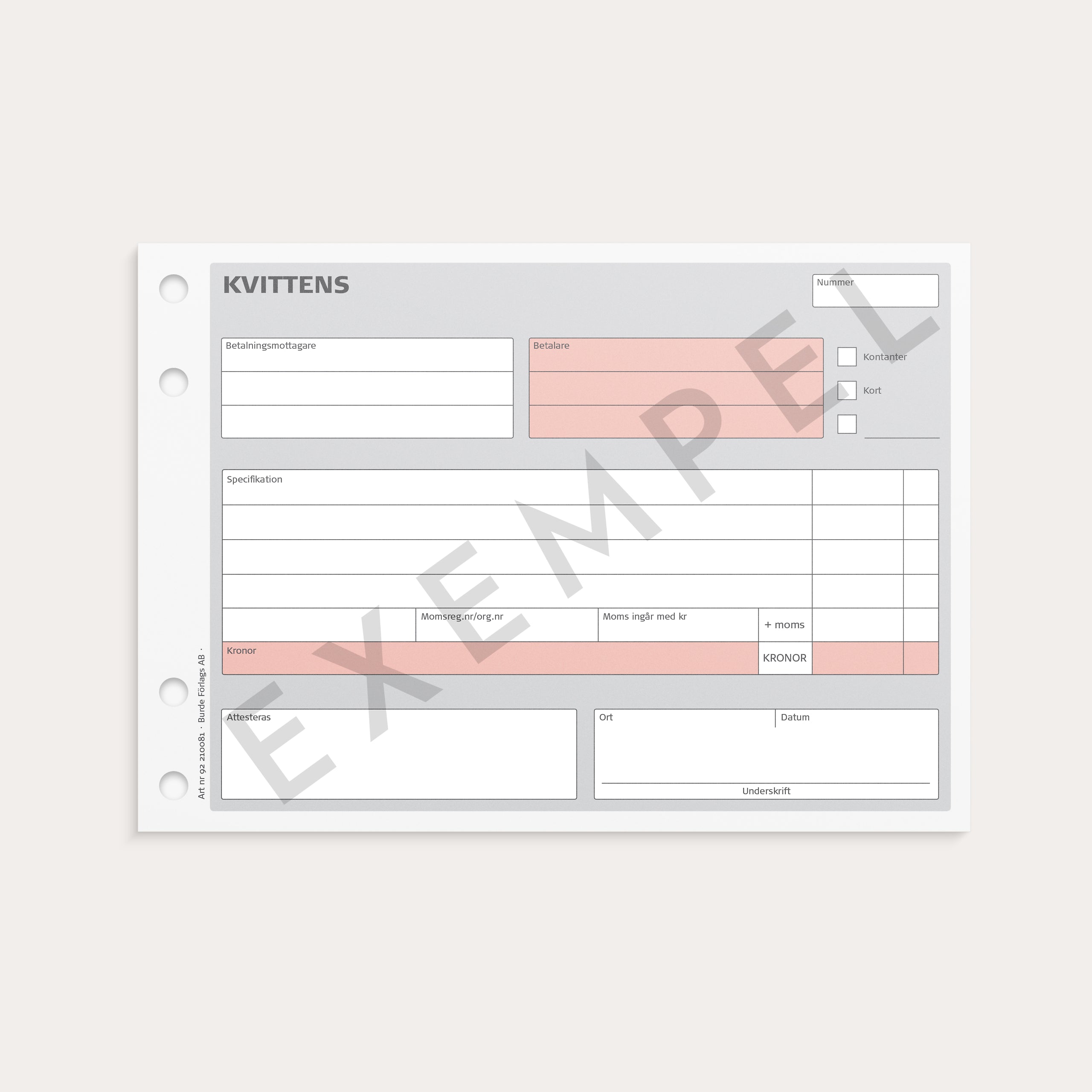 Kvittens A5L med 1 kopia 2 x 50 blad