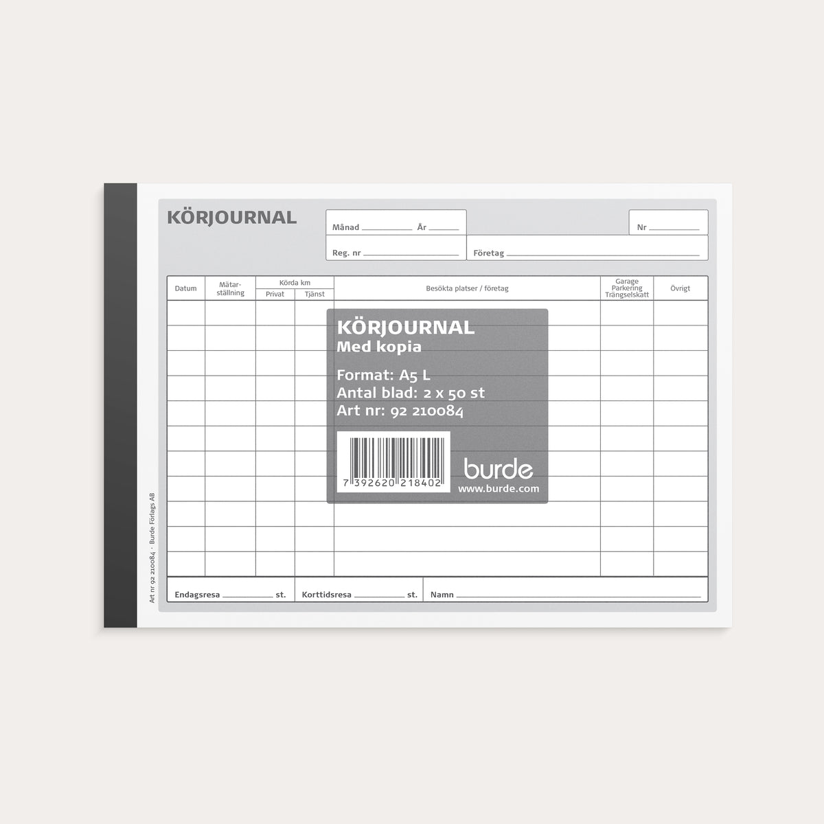 Körjournal A5L med 1 kopia 2 x 50 blad