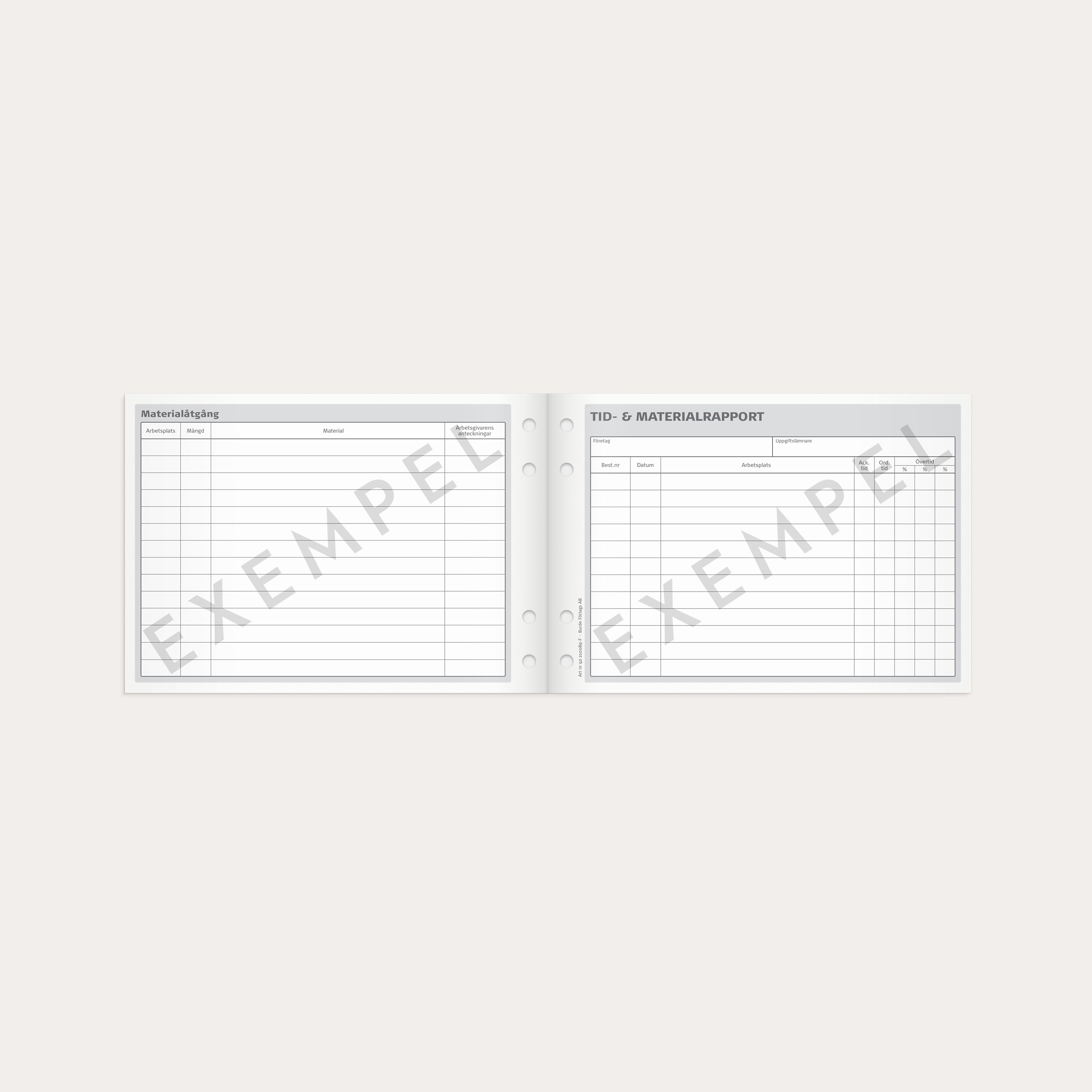 Tid- och materialrapport A5L 50 blad