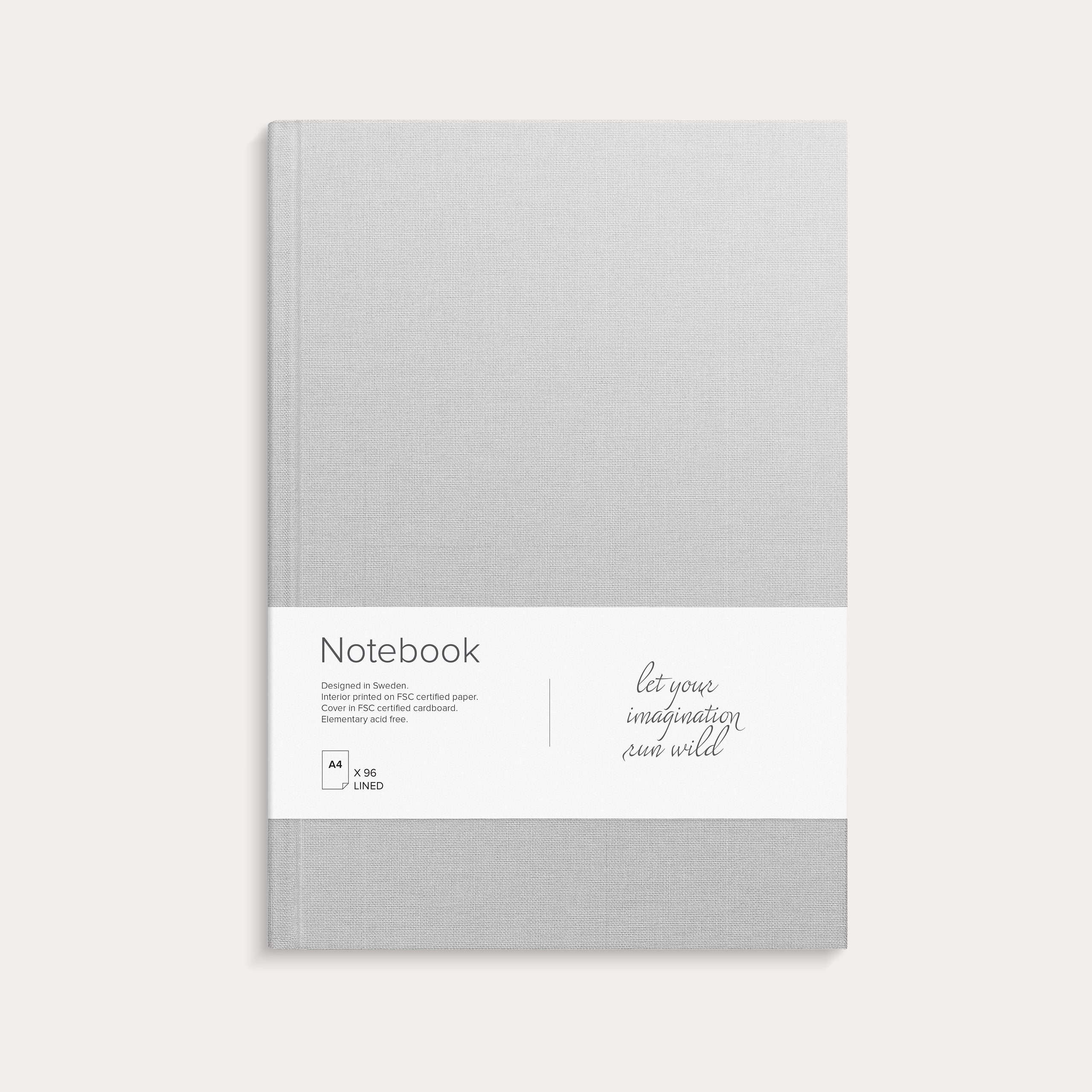 Muistikirja harmaa pellavatekstiili viivoitettu A4