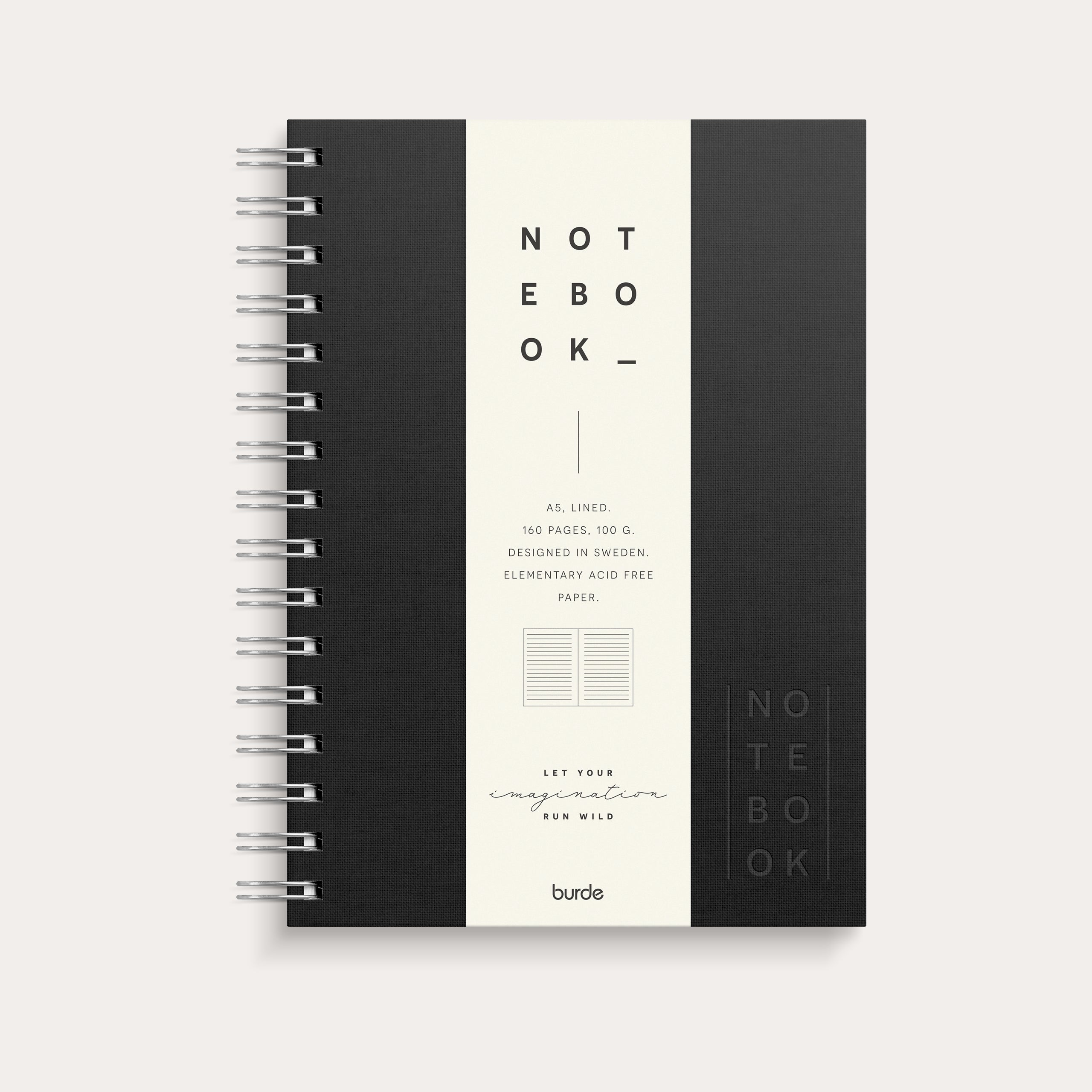 Notebook Textile spiralbound Black lined A5