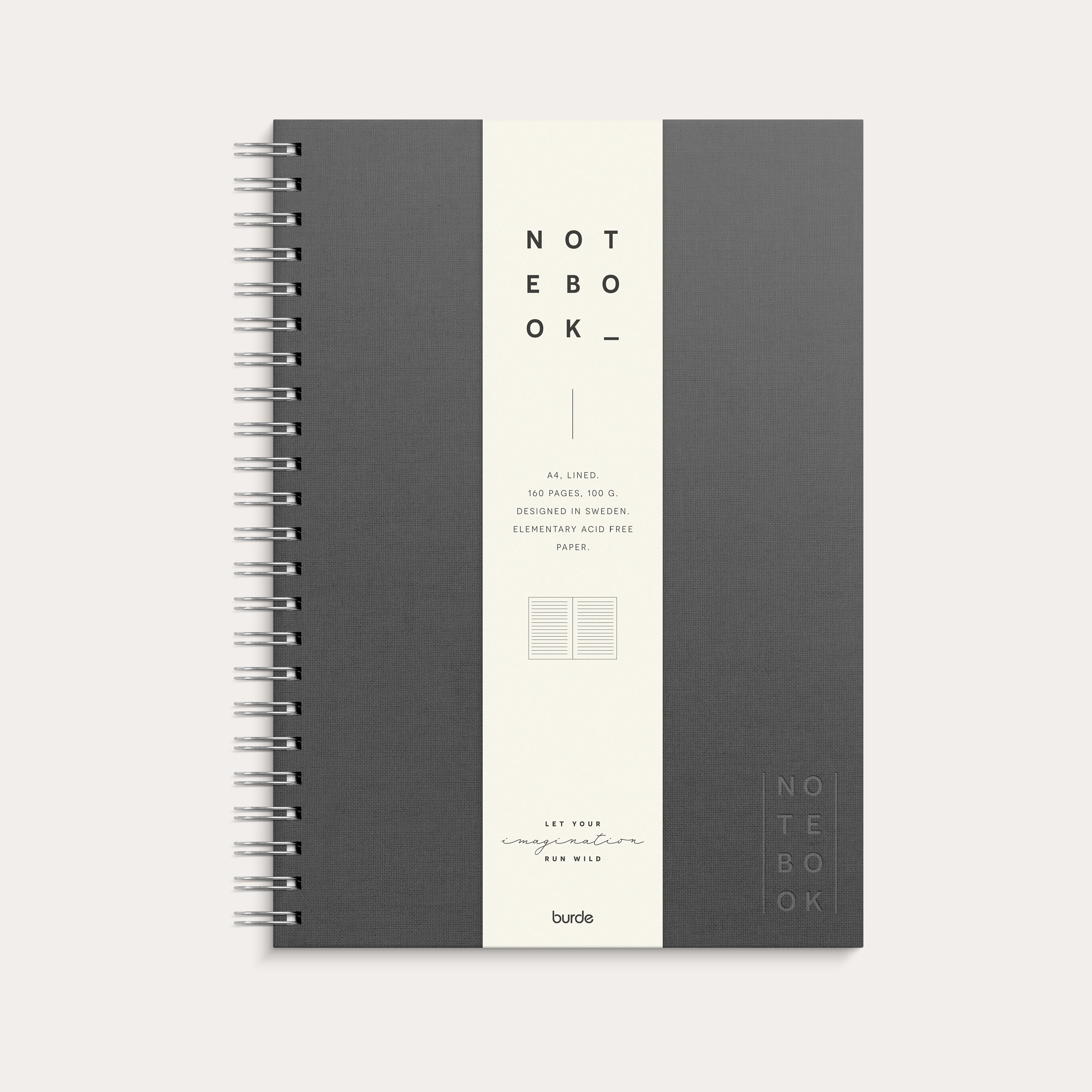 Notebook Textile spiralbound Dark Grey lined A4