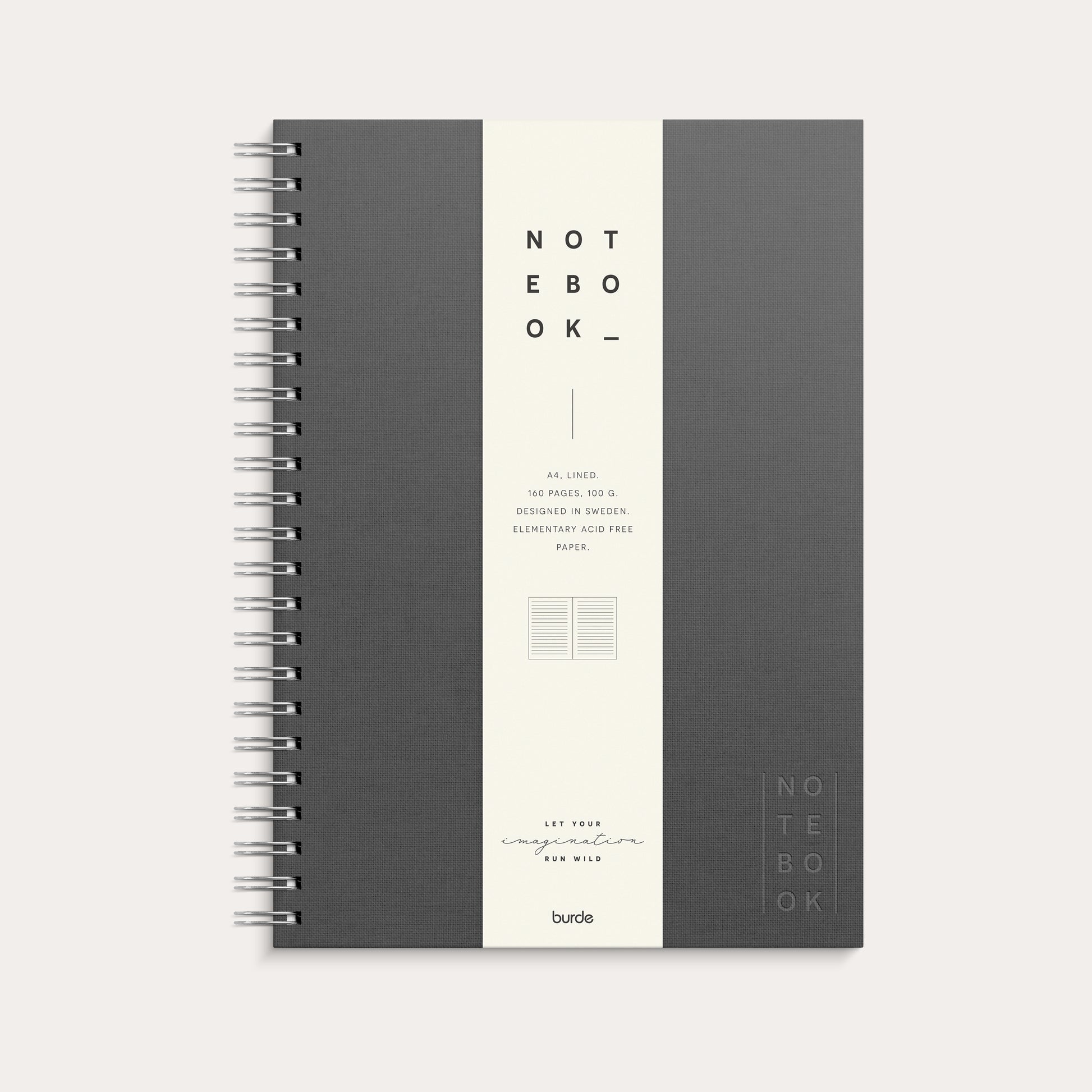 Notebook Textile spiralbound Dark Grey lined A4