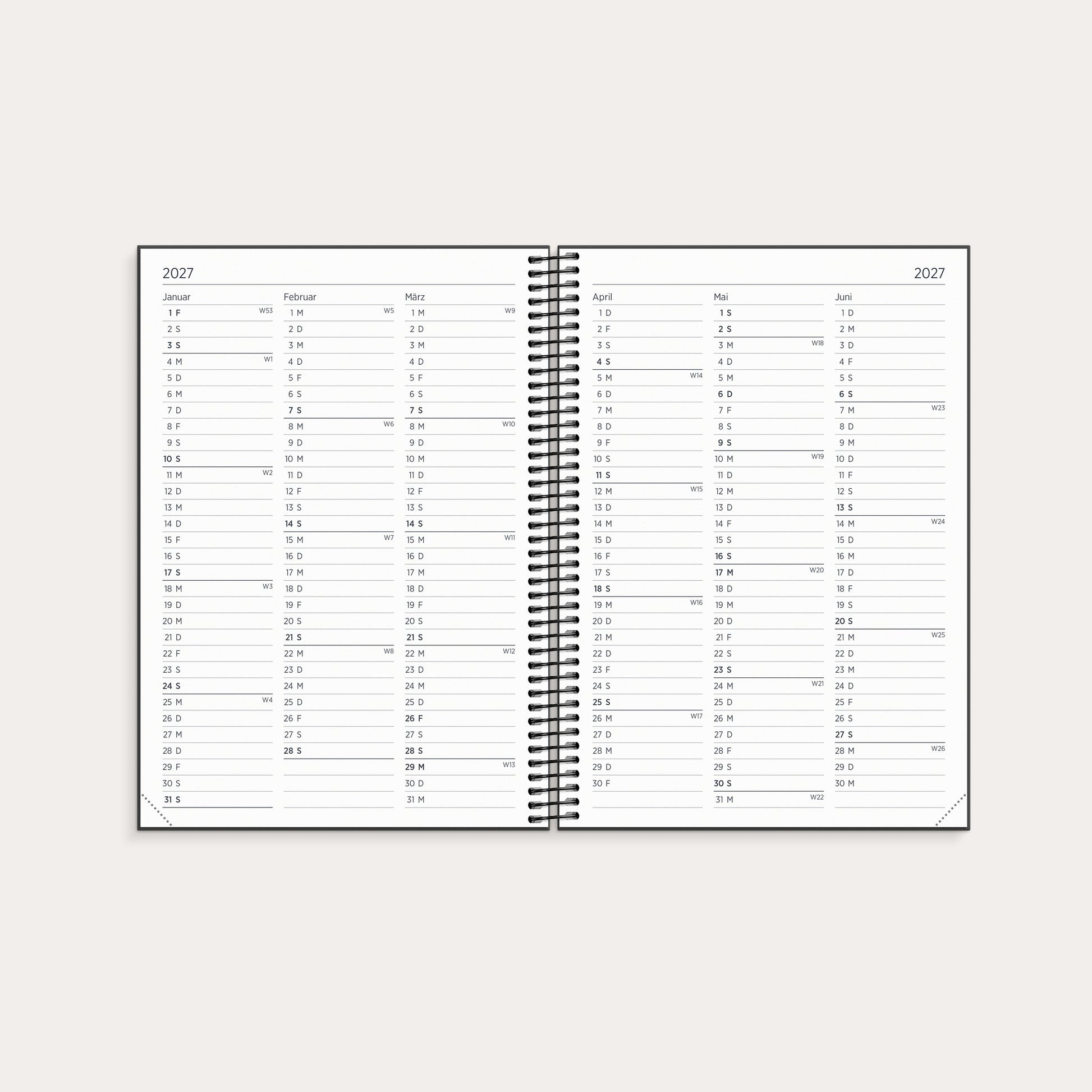 Kalender Organizer & Notes 2026 schwarz – detail view