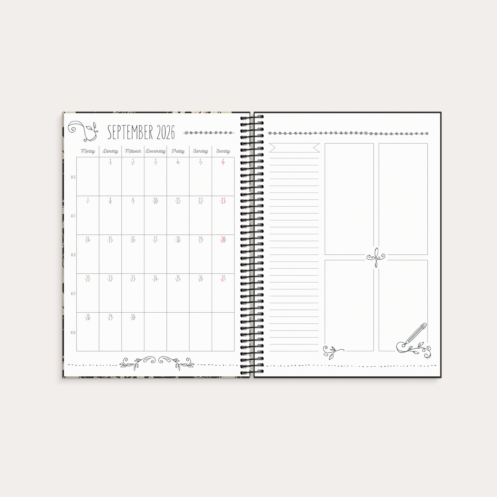 Kalender Doodle Blumen 2026 – detail view