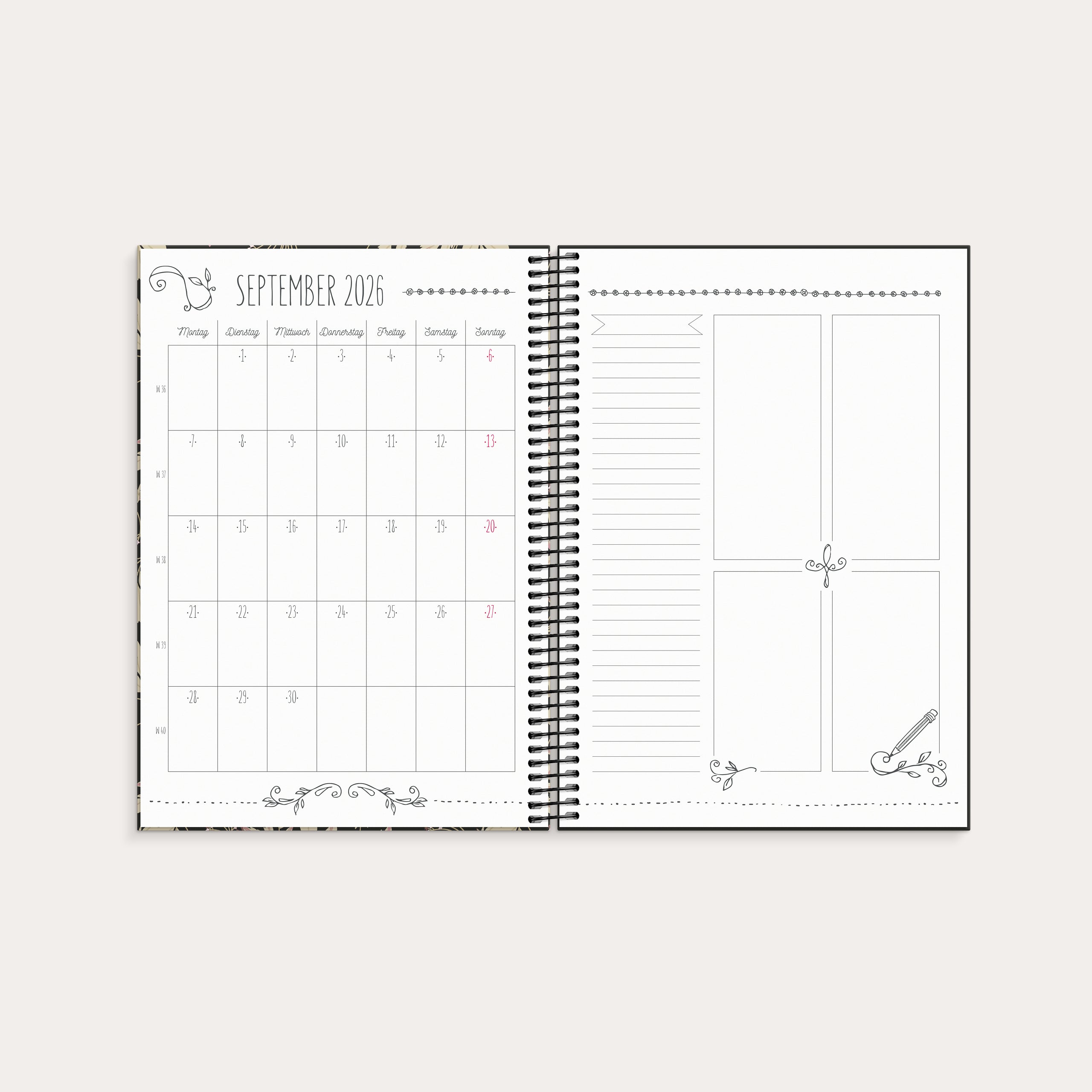 Kalender Doodle Blumen 2026 – detail view